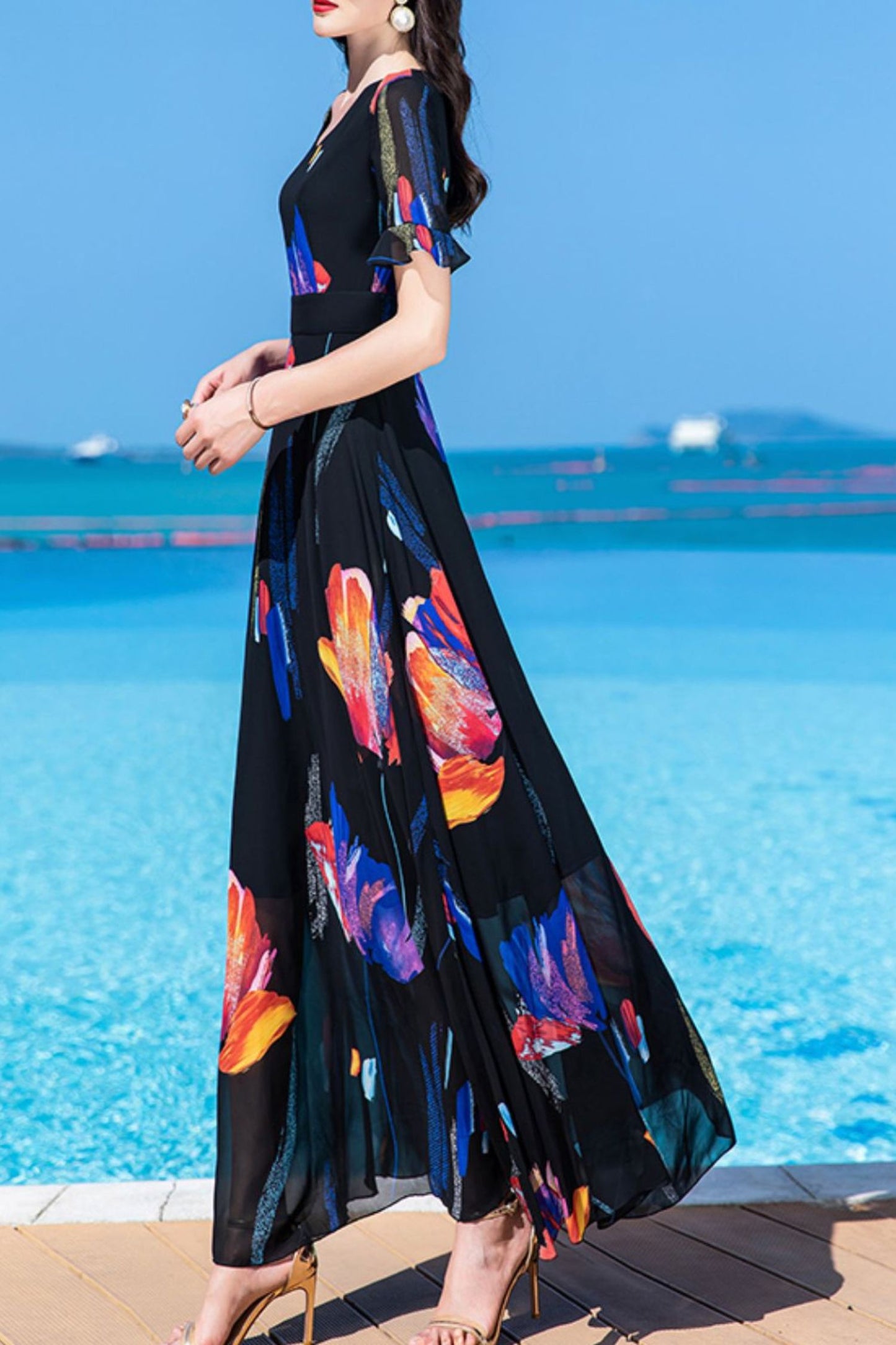 French super long summer chiffon dress C4032