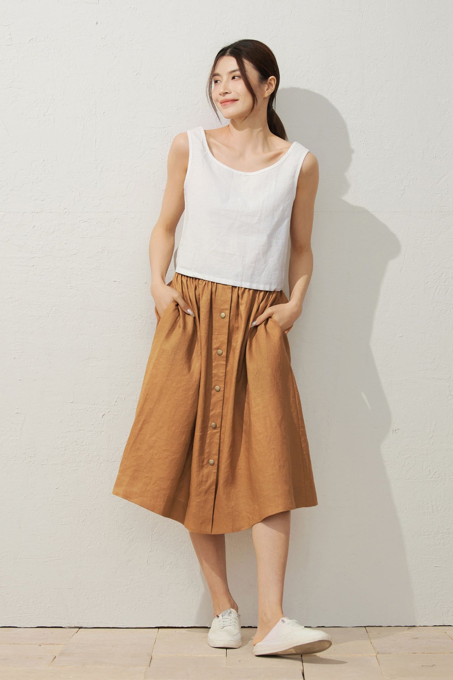 Loose fit Linen skirt C3942