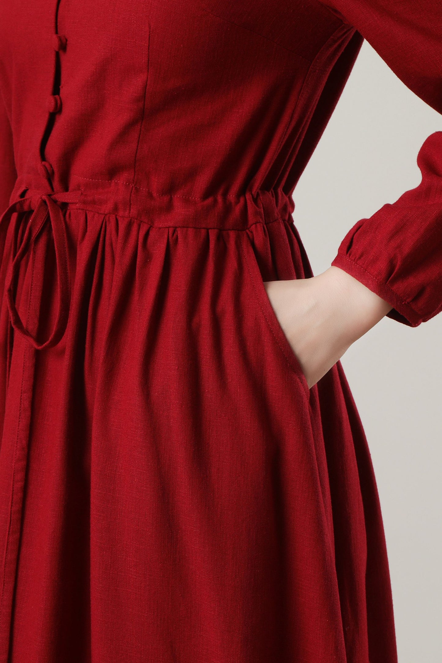 red linen dress with drawstring waist c4775