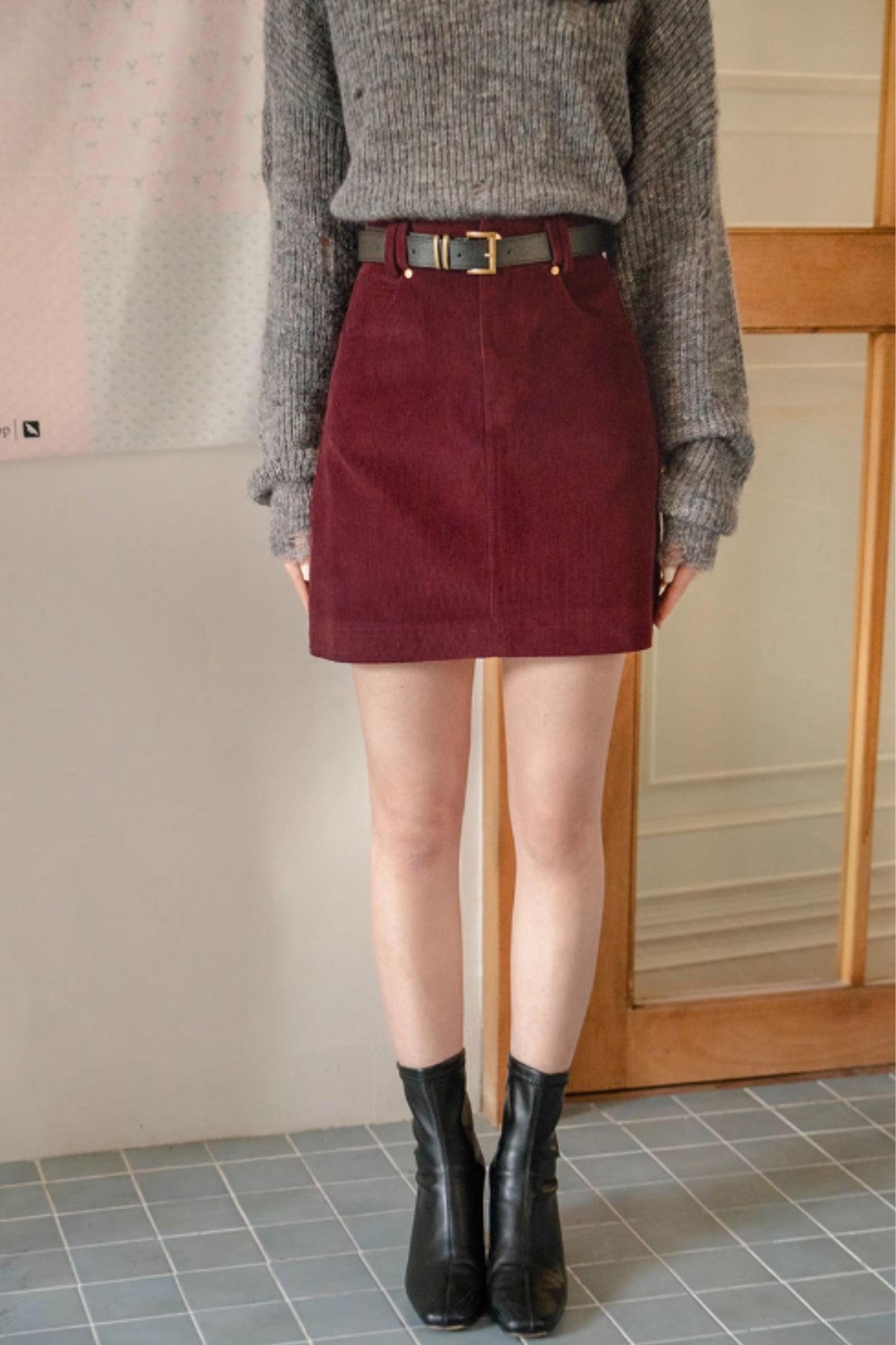 Short corduroy a line skirt C4634