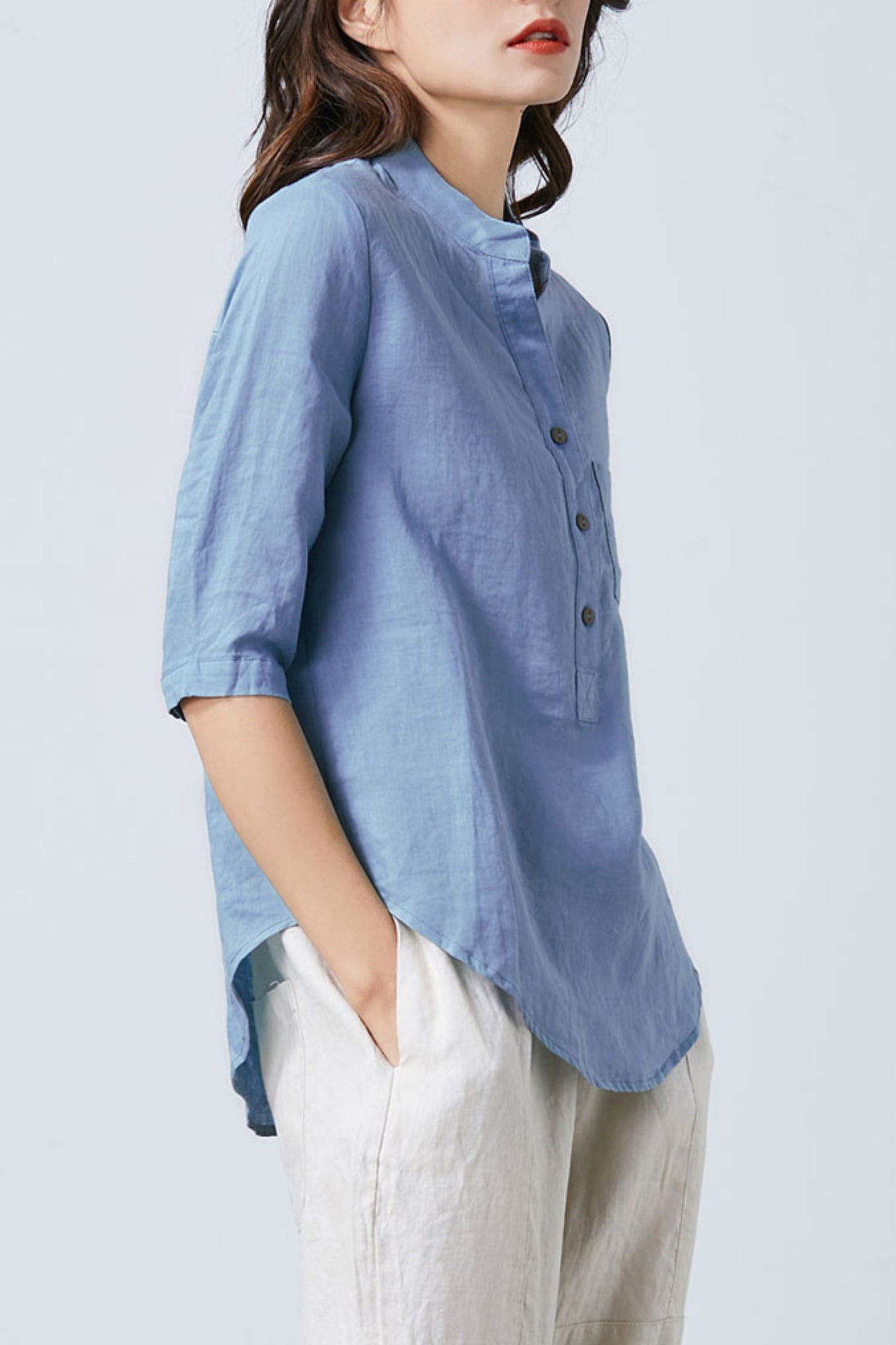 Blue linen top for women C4853