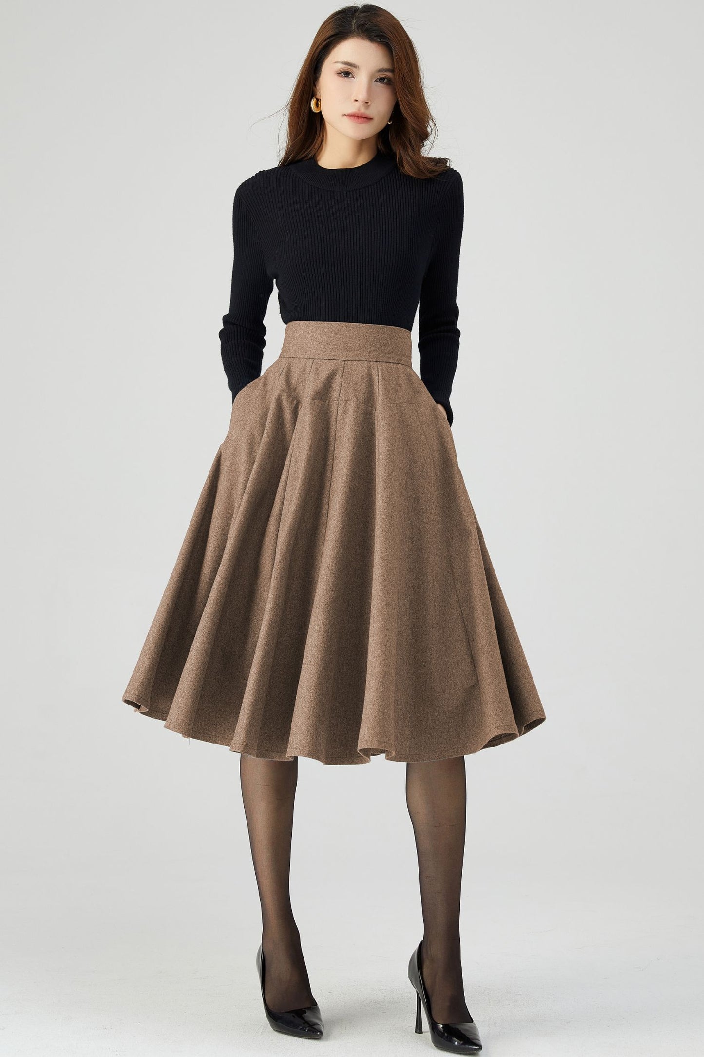Swing Knee Length Skirt, Wool Skirt Women C4527