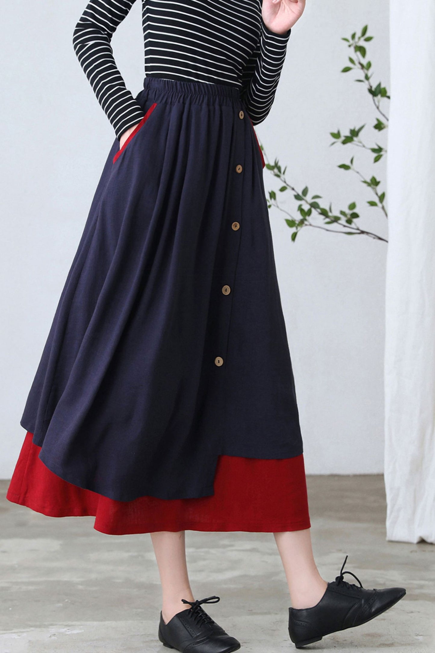 Linen Irregular Plus Size Spring Skirt with Pockets C2612