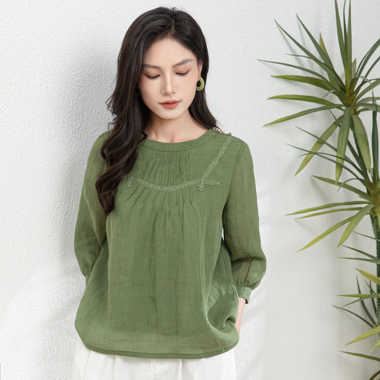 Summer Green Womens Linen Blouse c4981