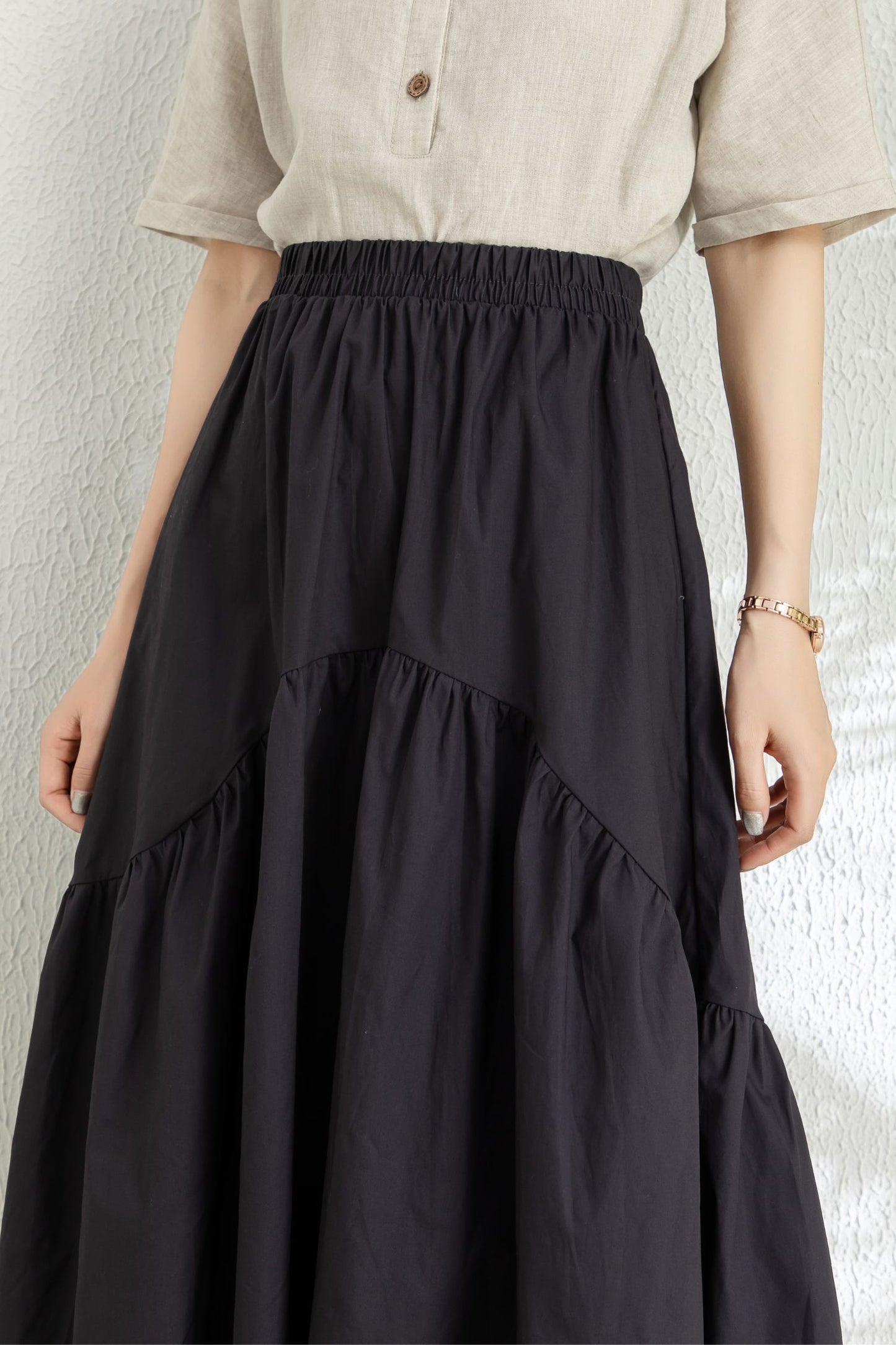 Summer Midi Black Swing Skirt C3296