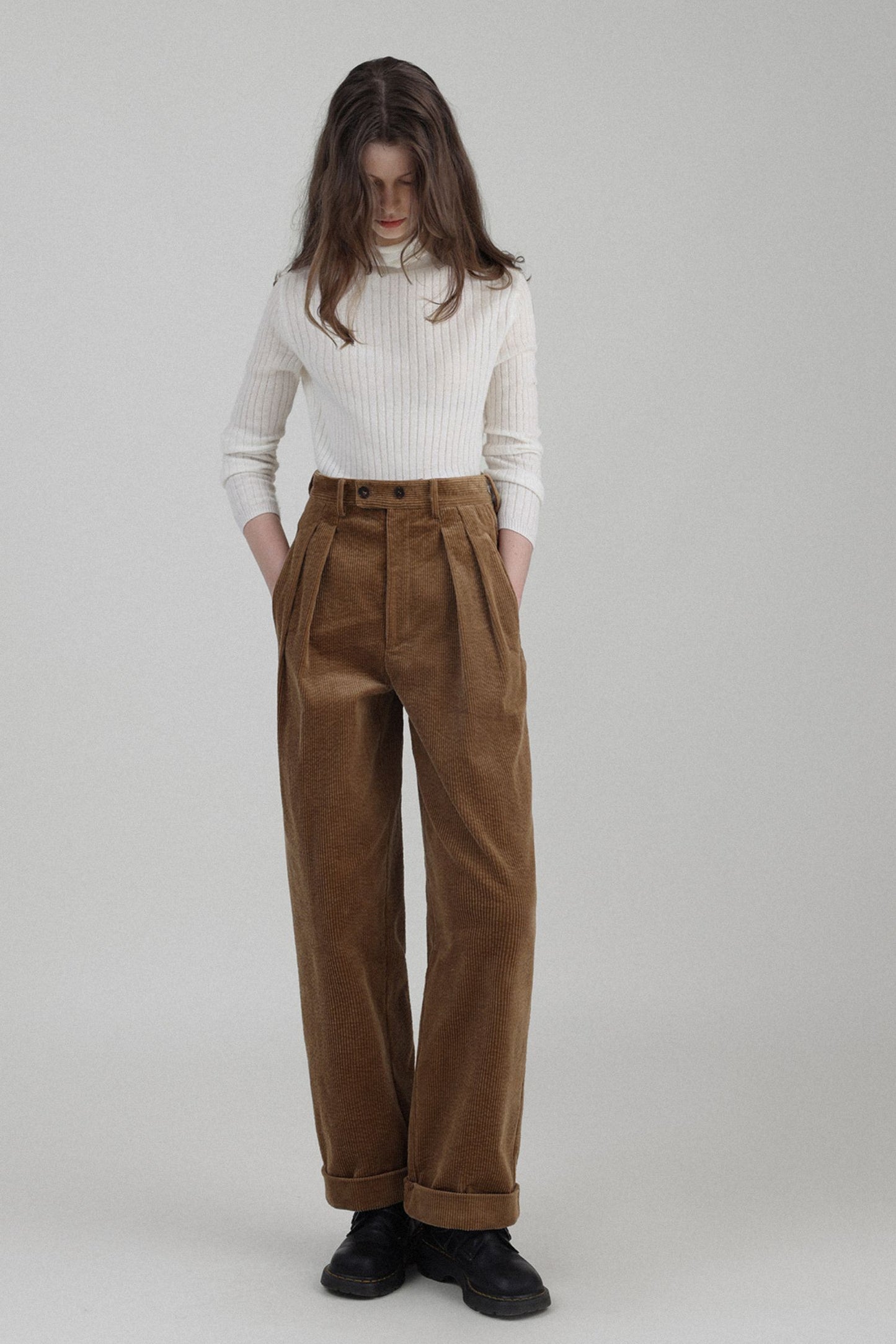 Long casual winter wool corduroy pants women TT0172