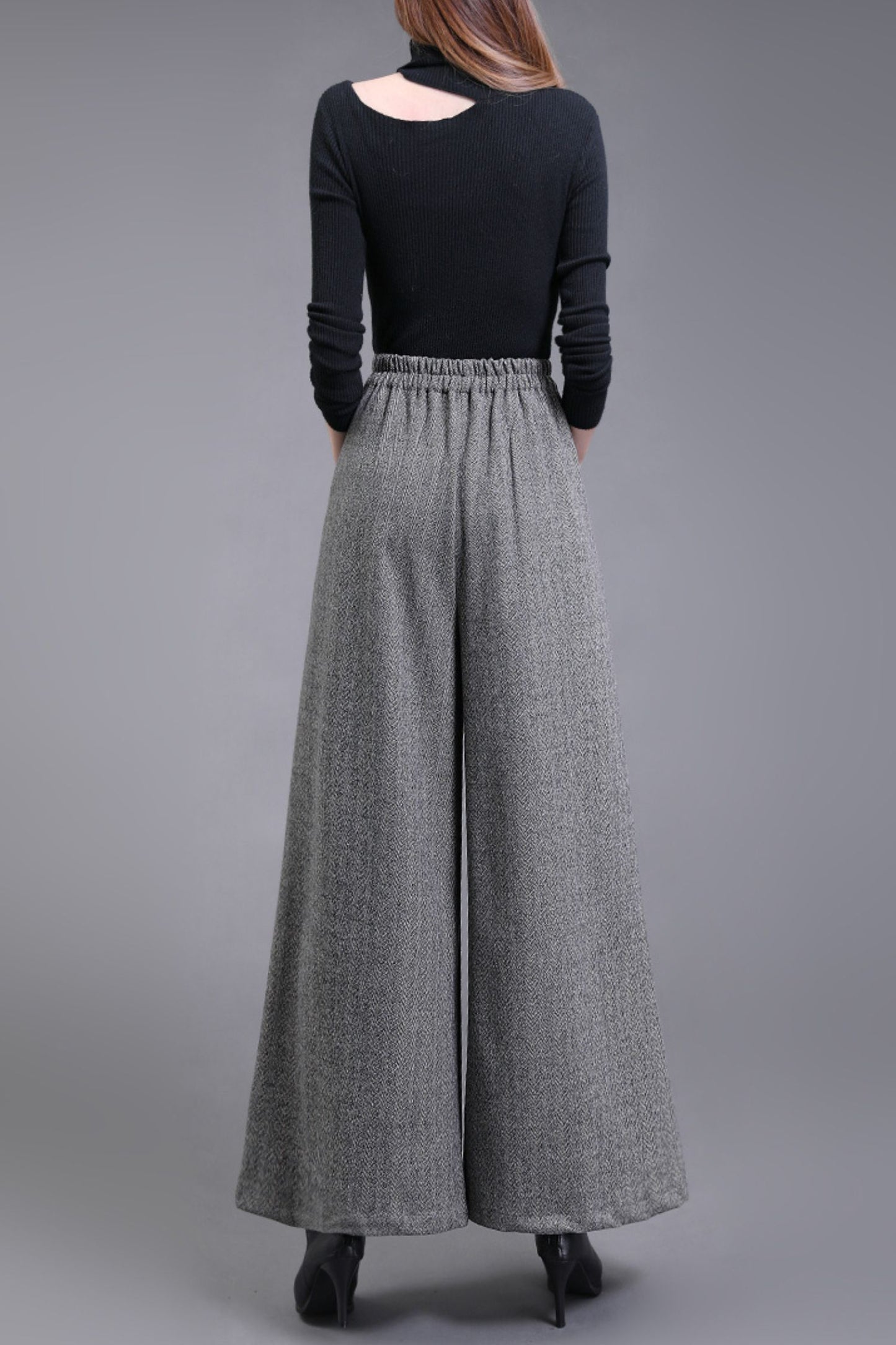 Long wide leg winter wool pants c5085