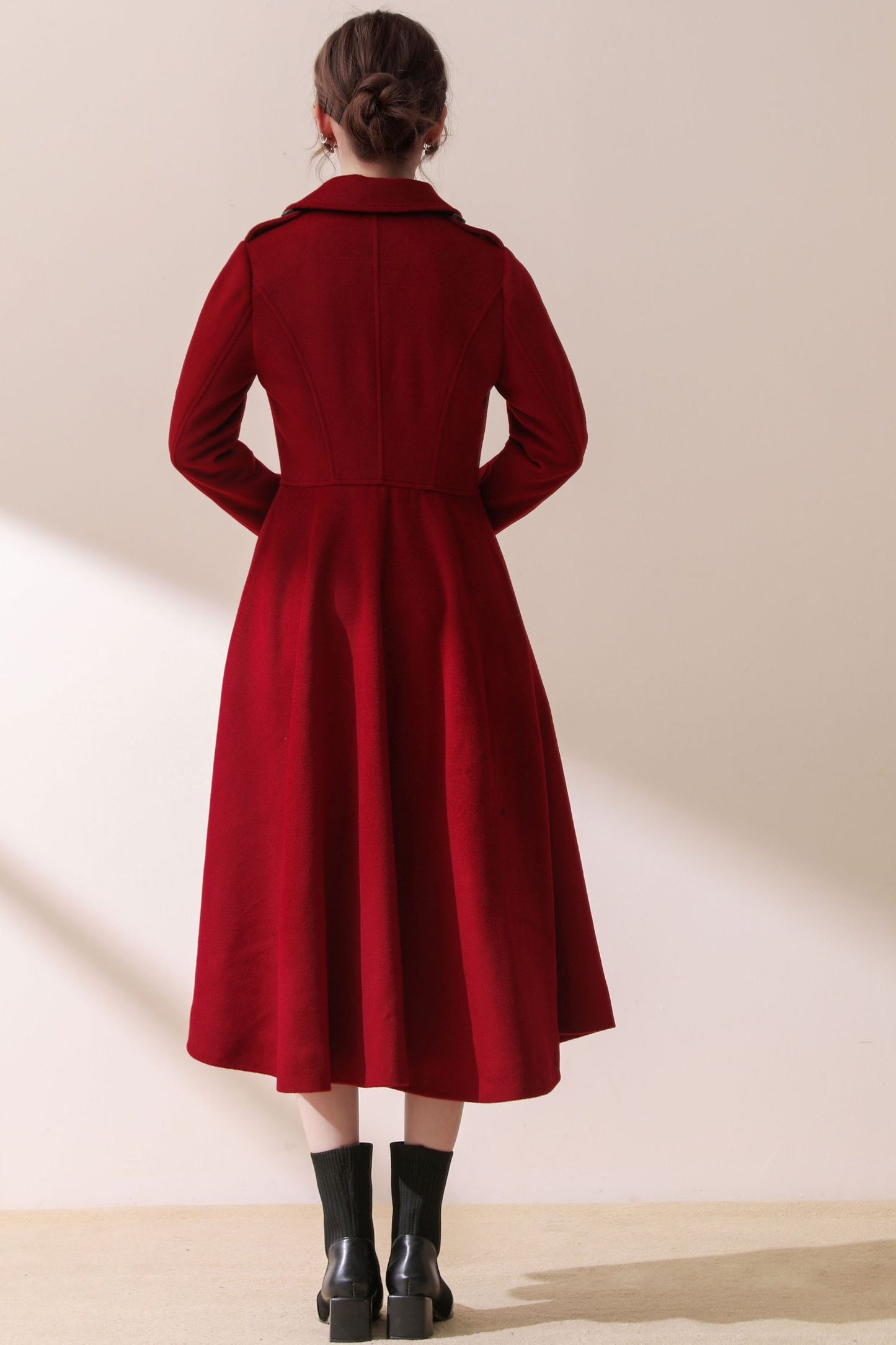 Burgundy Winter Swing Wool Coat C1792