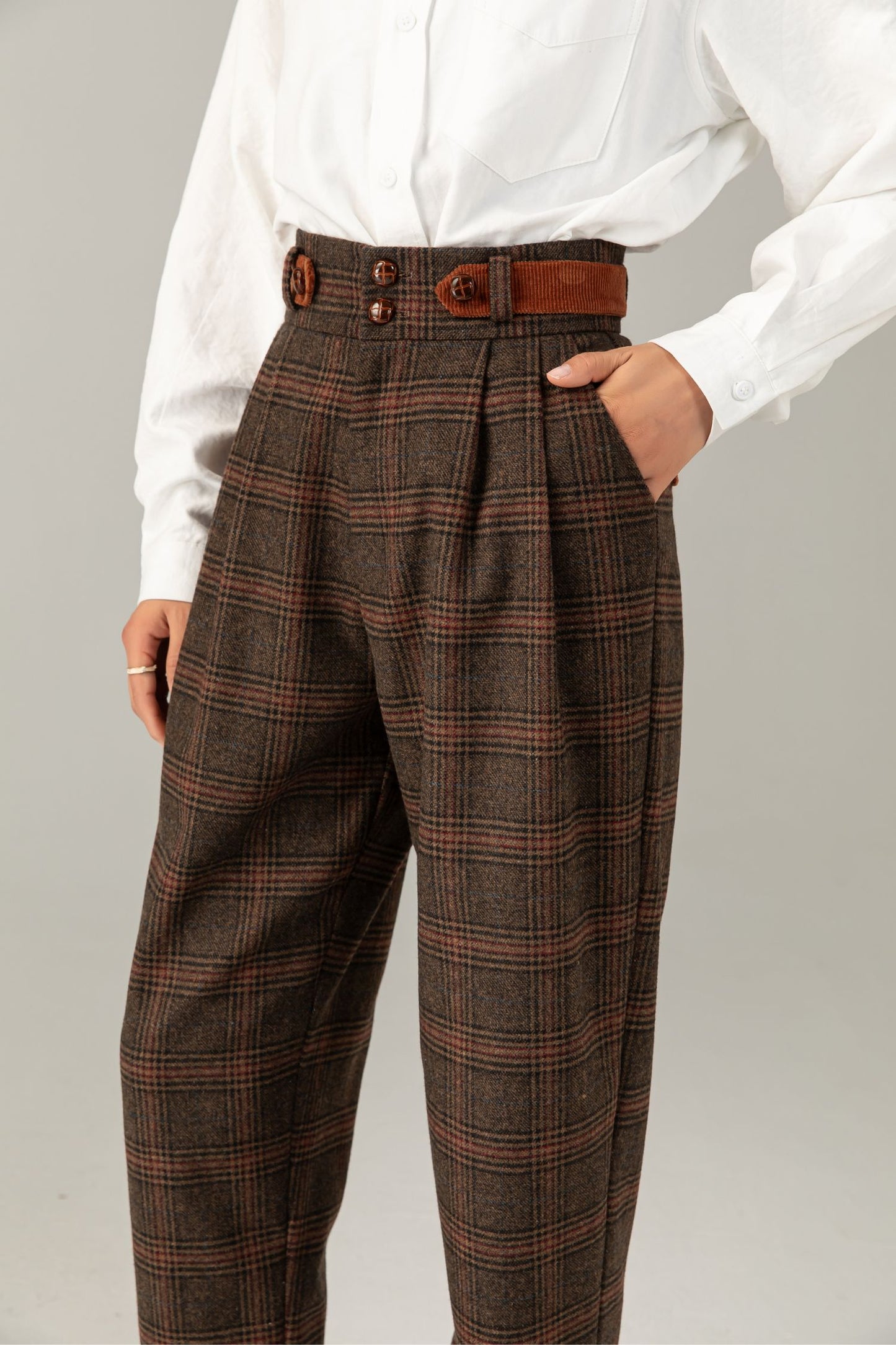High waist womens wide leg wool pants C5249