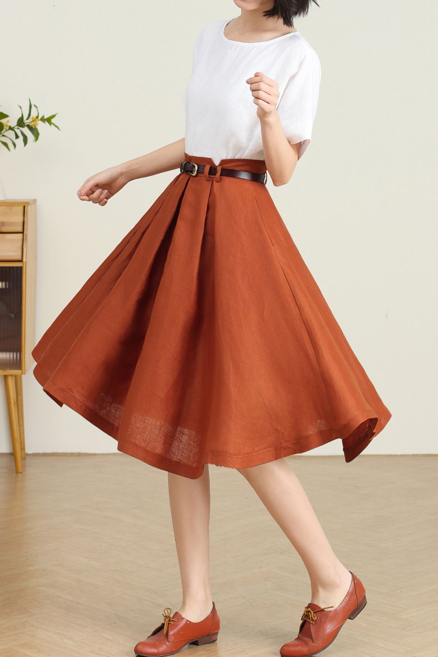 Orange Linen Skirt for Women C4732