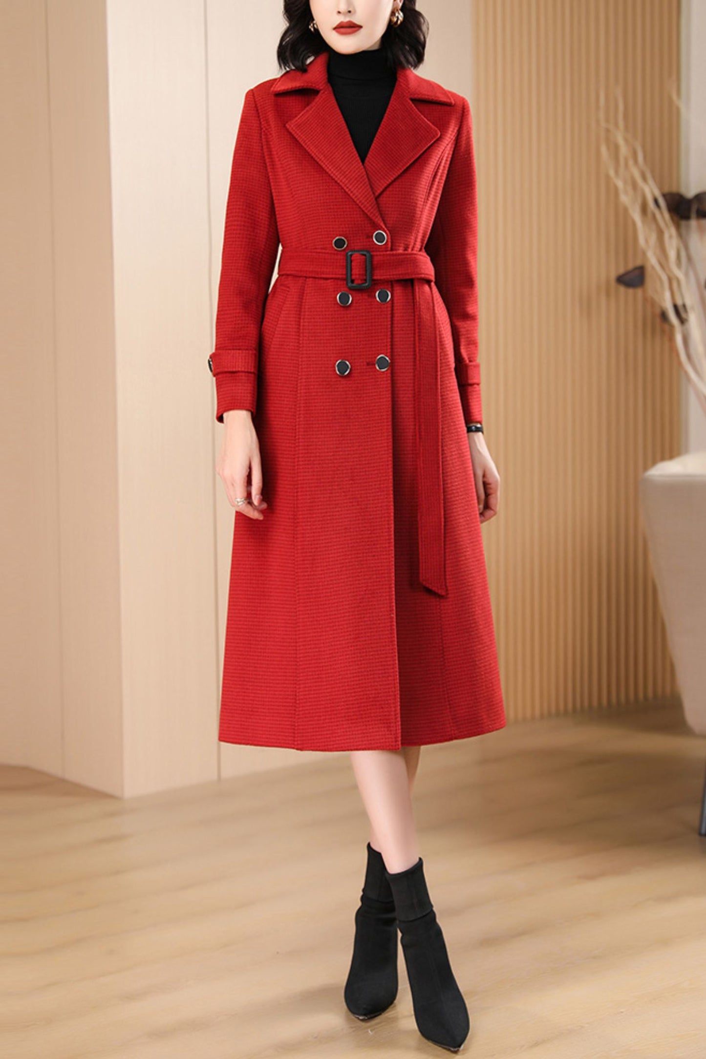 Women's Autumn and winter red plaid coat C4215