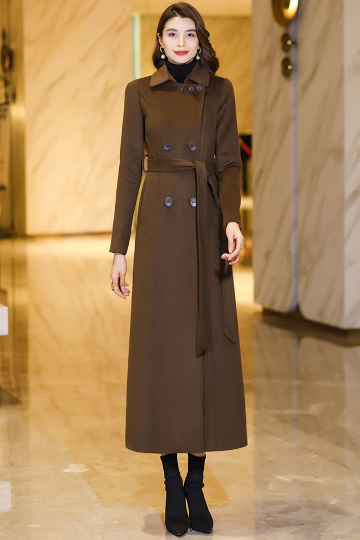 Womens Medium-length Brown coat C3770