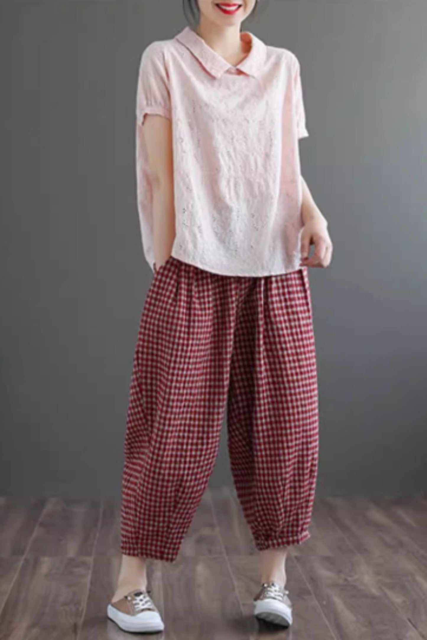 Loose fitting embroidery blouse top C5048
