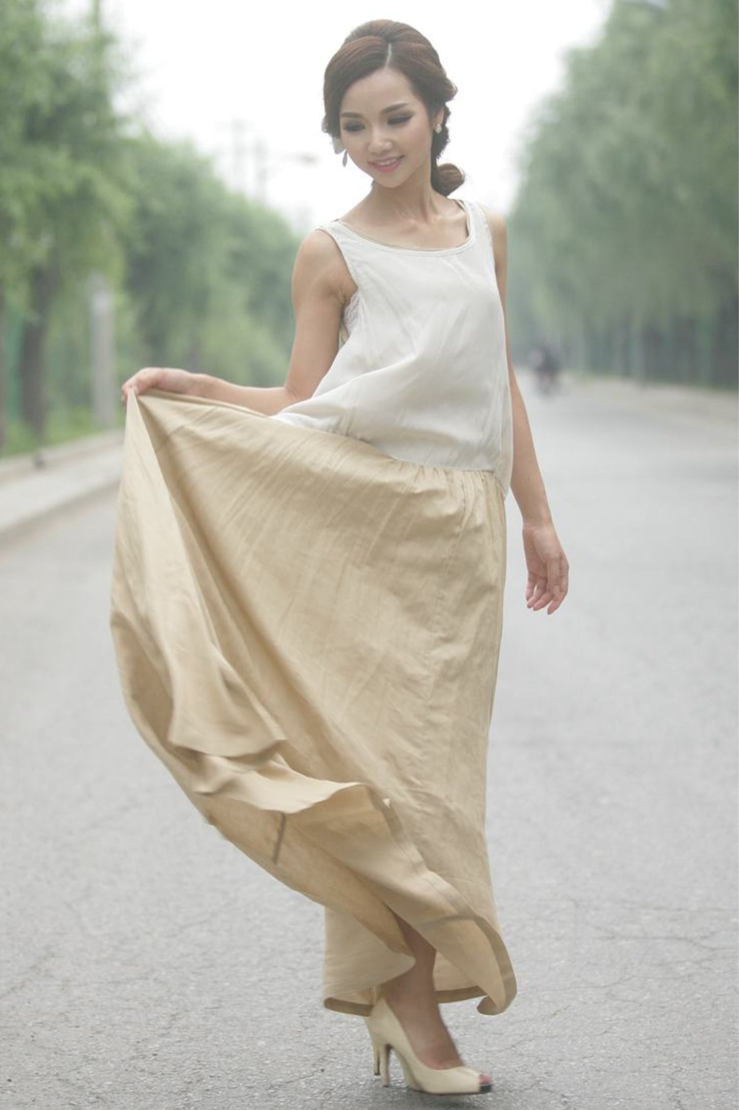 Summer casual linen sleeveless maxi dress C153