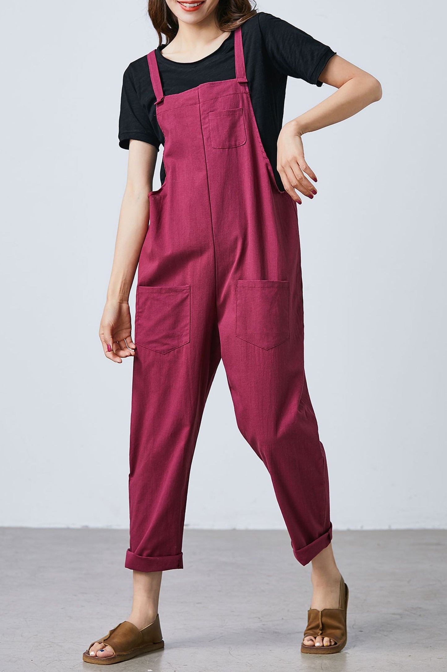 Women Casual Linen Jumpsuits Overalls Pants C1692