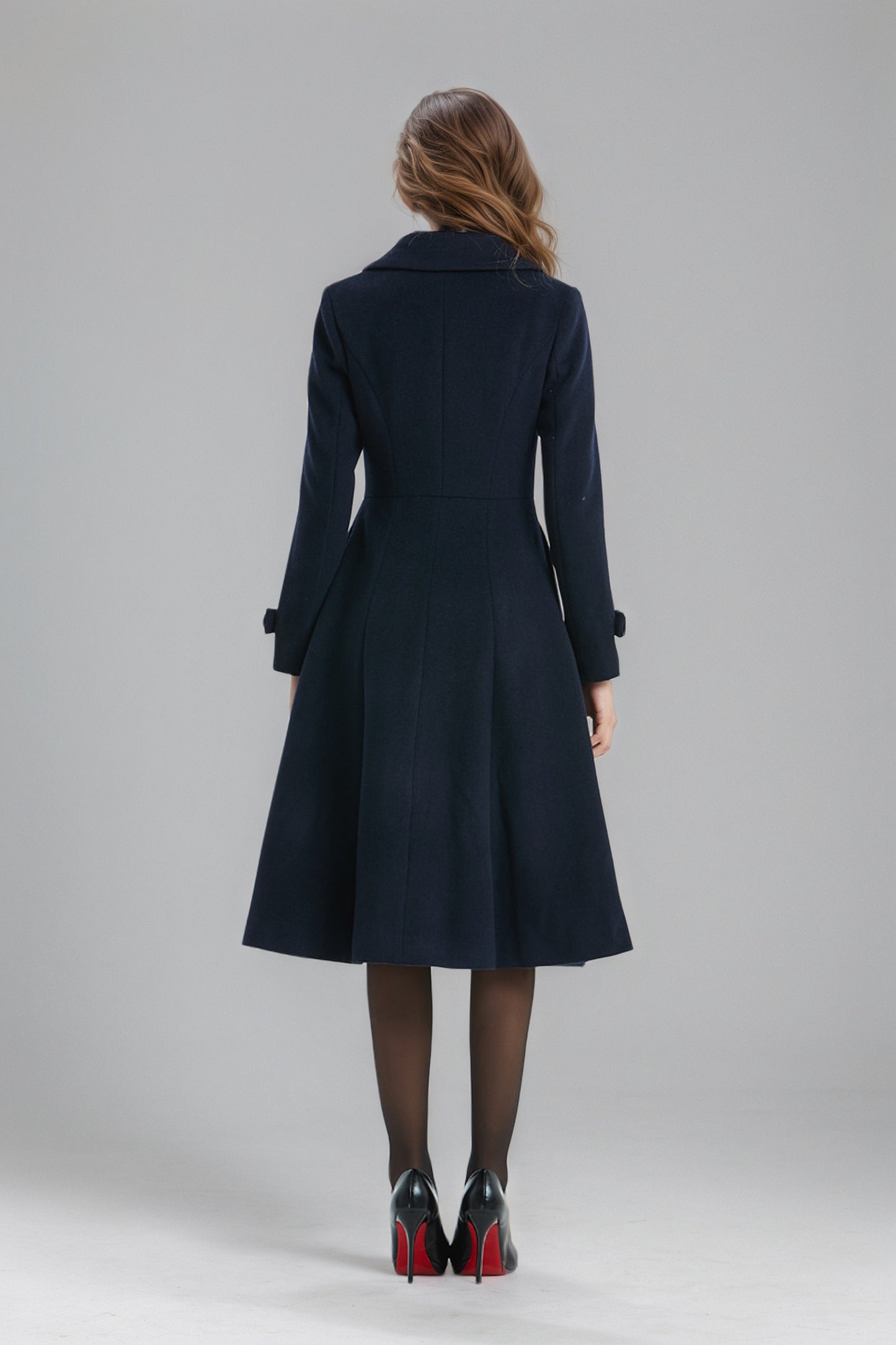 Double breasted Navy Blue Wool Coat C5136
