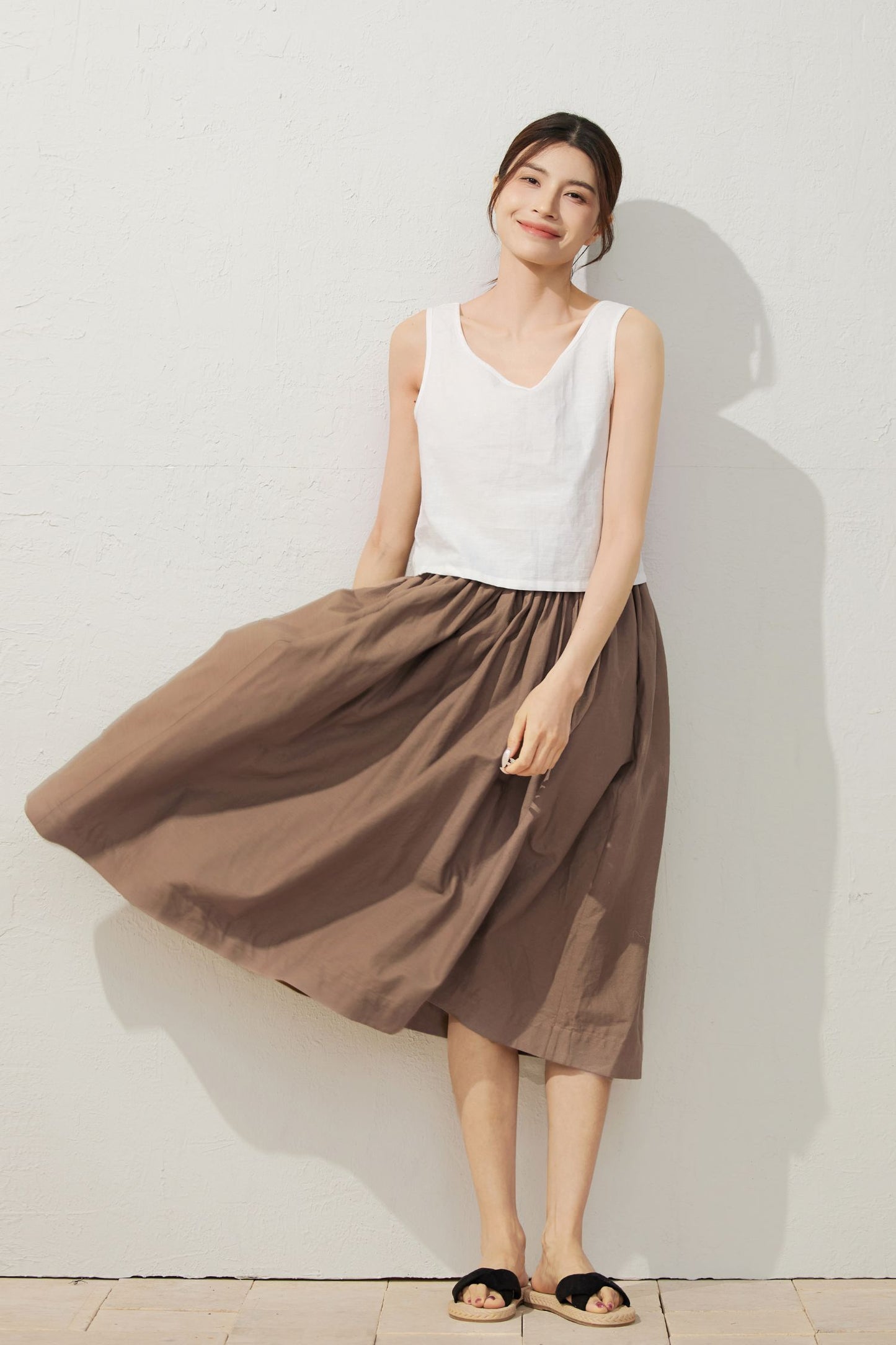 Loose fit summer Linen skirt C3943