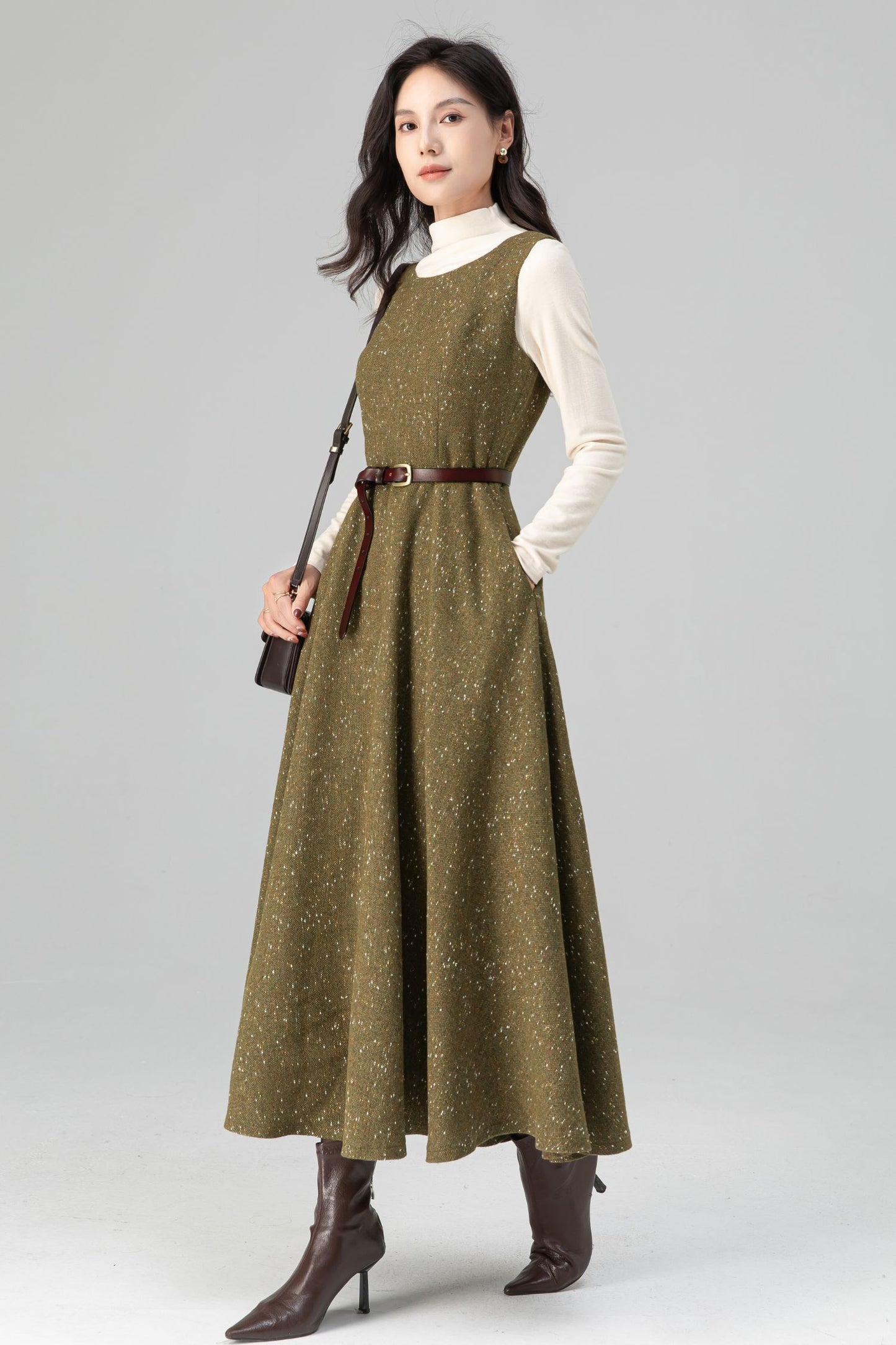Autumn Winter Sleeveless A-Line Wool Dress C5203
