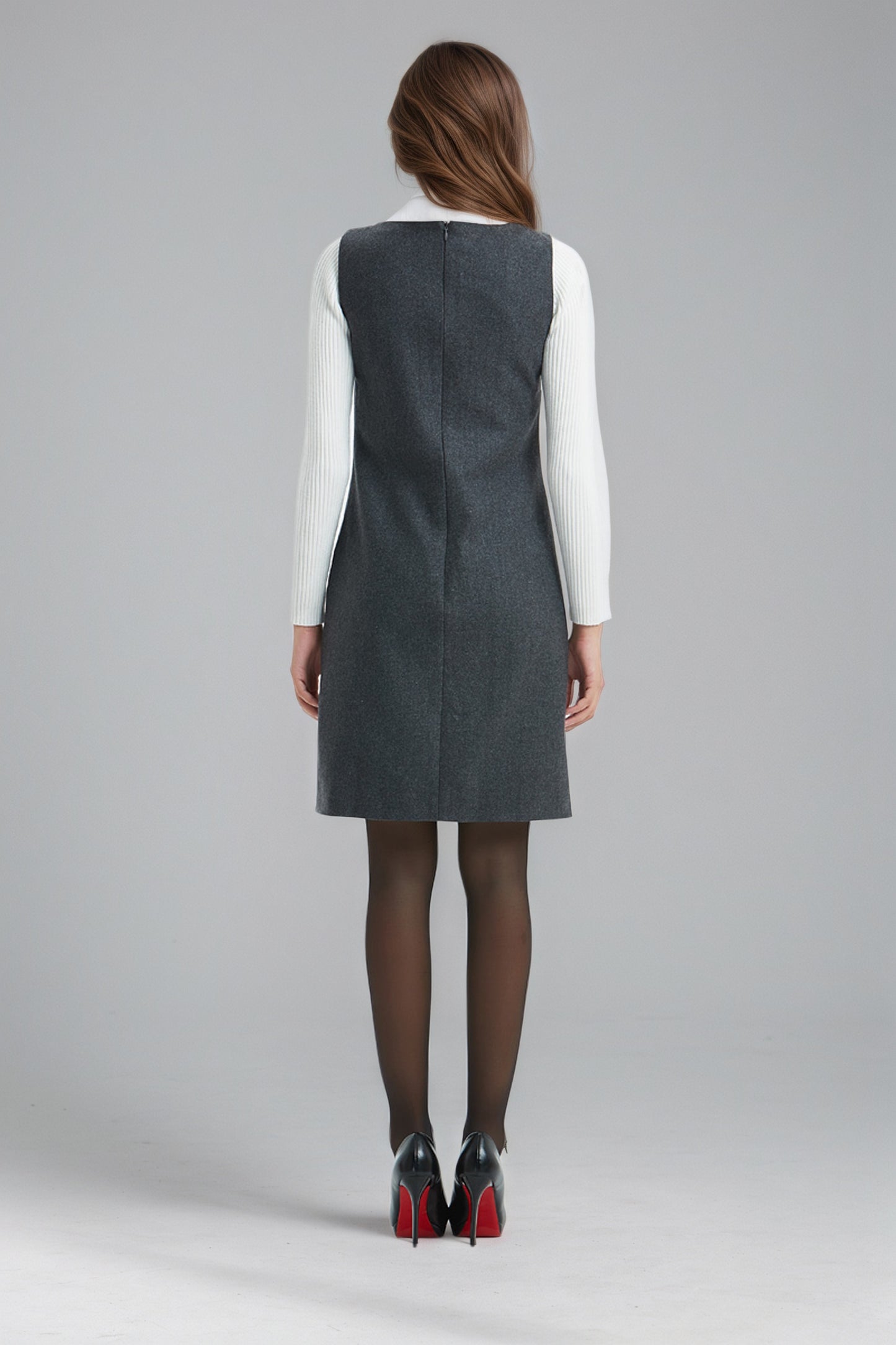 Sleeveless Apron Wool Dress,Women Knee-lengh Dress C5142