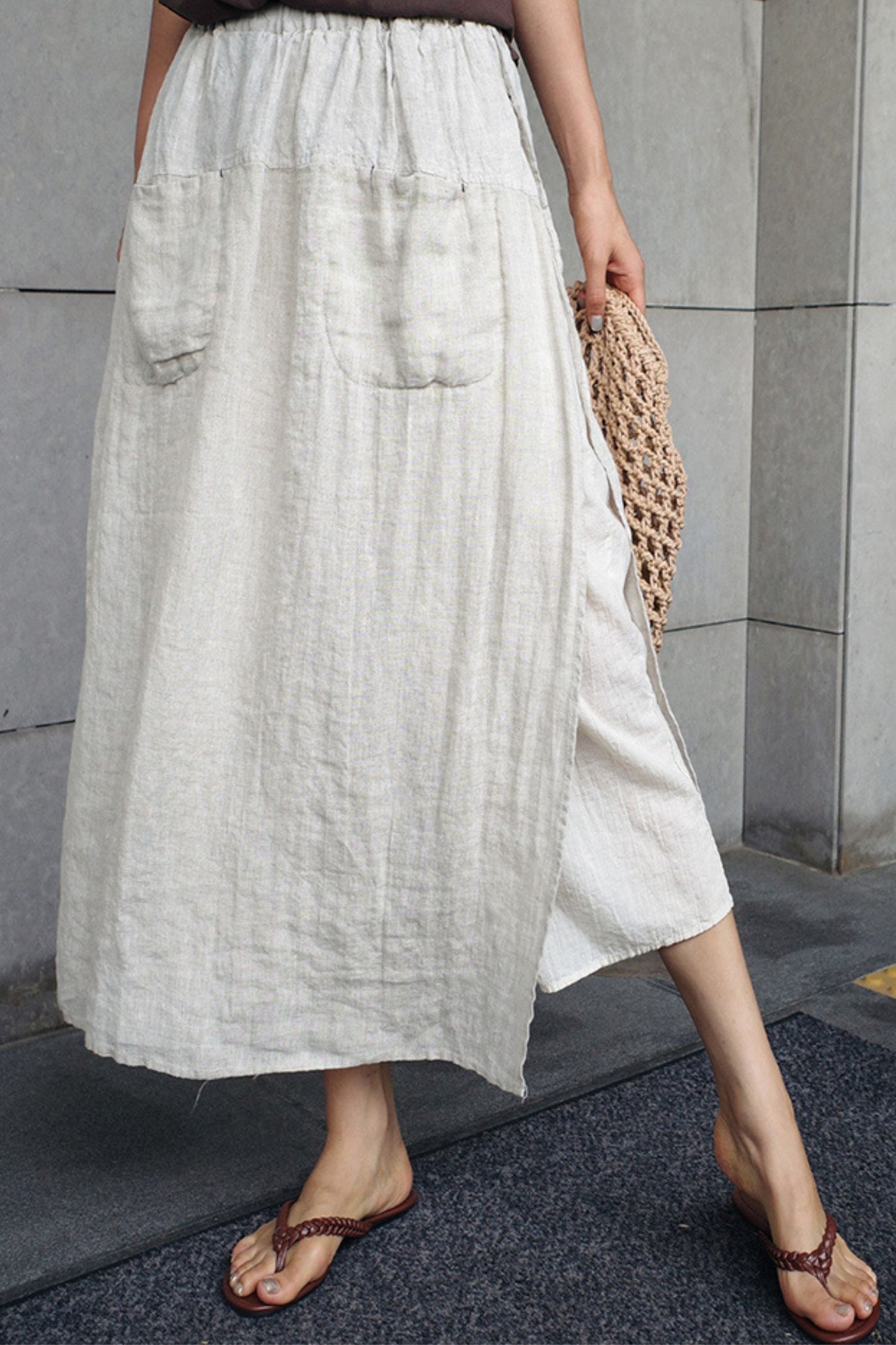 women's linen straight leg pants C4128