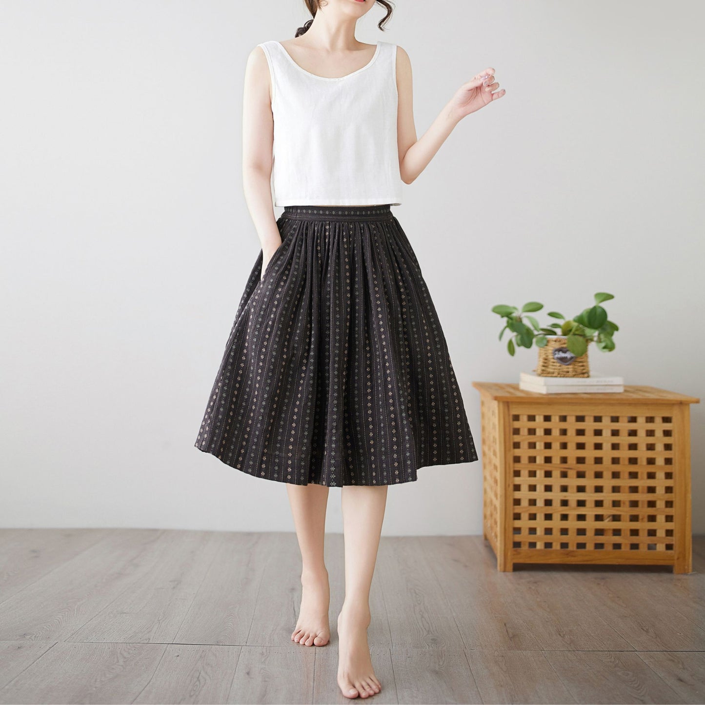 Summer Women's Cotton midi skirt c4894
