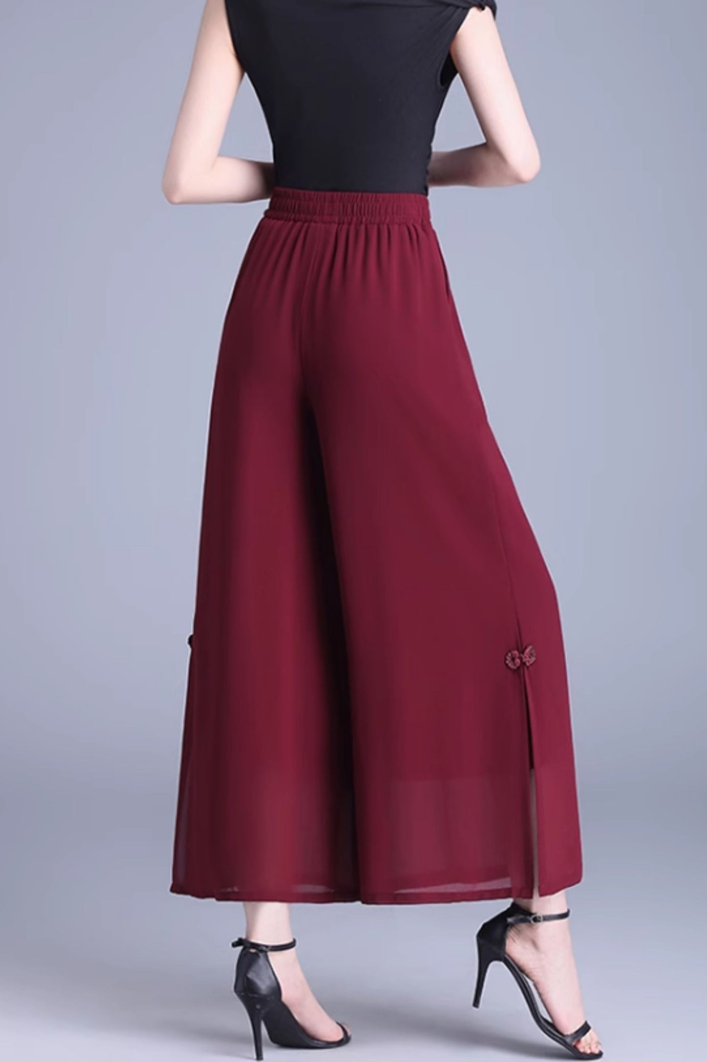 Elastic waist loose fitting chiffon pants C5022
