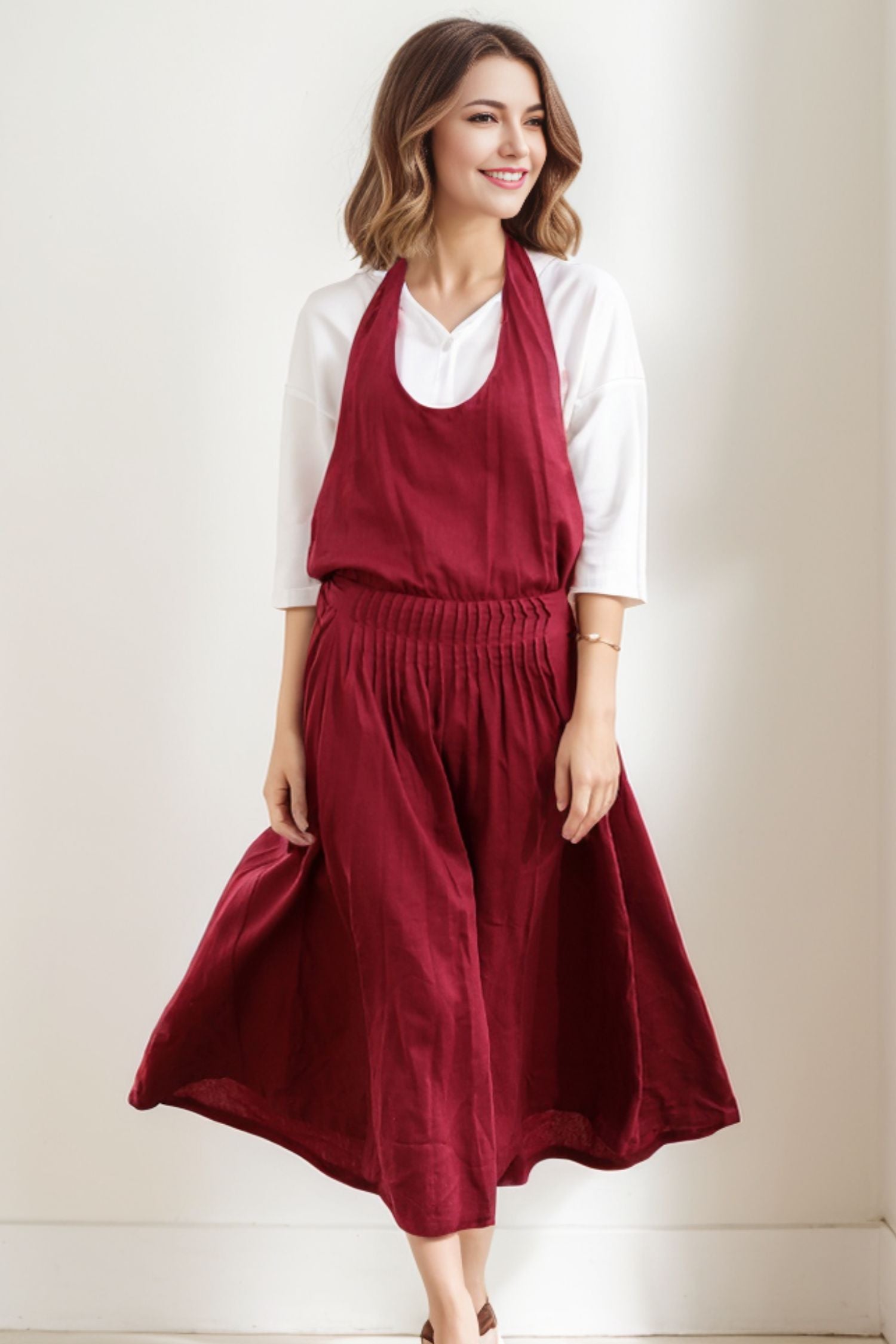 Loose-Fitting Cool Long Red Maxi Linen Suspender Dress C280 YLISTYLE Loose-Fitting Cool Long Red Maxi Linen Suspender Dress C280 YLISTYLE