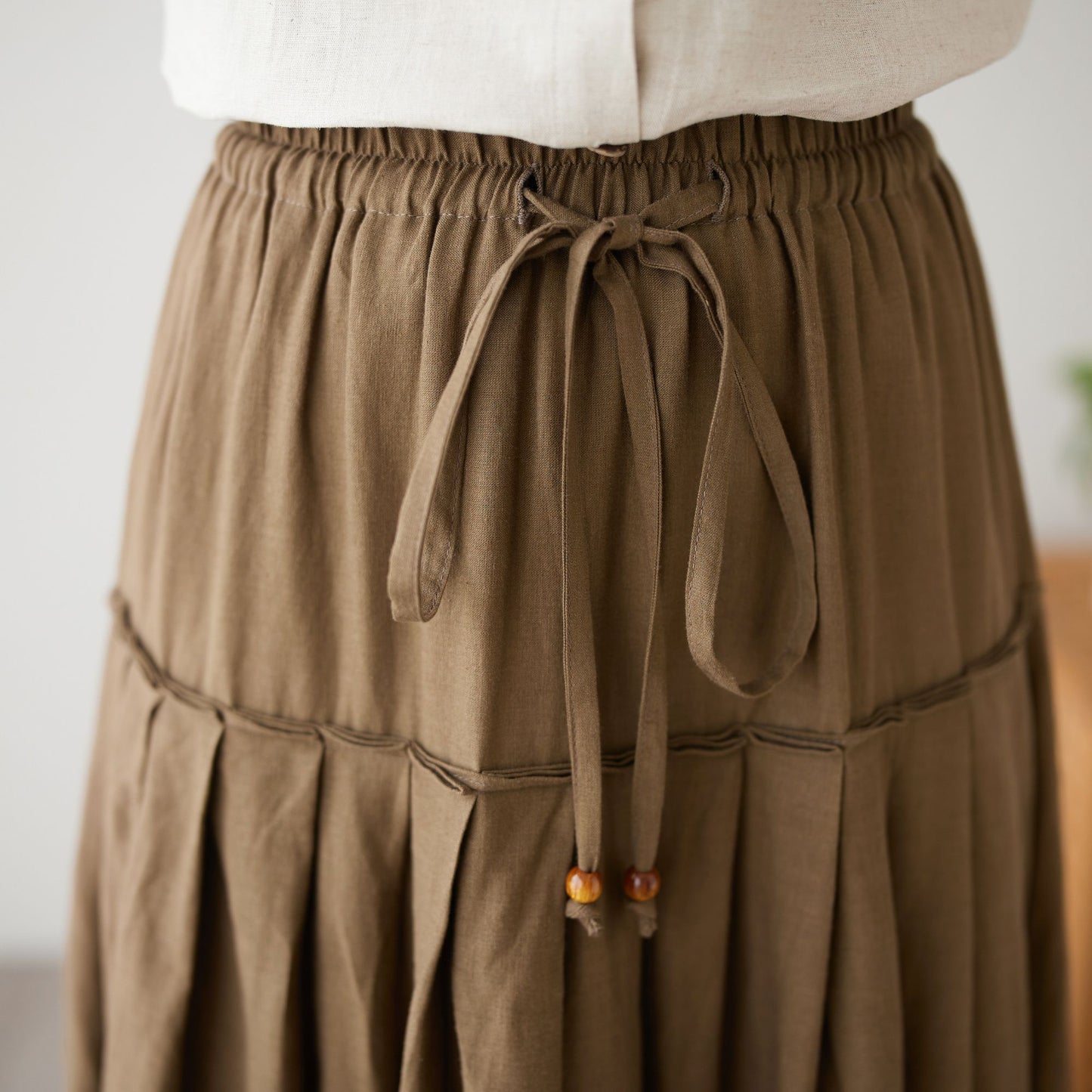 Brown Flowy Pleated A-line Skirt c4892