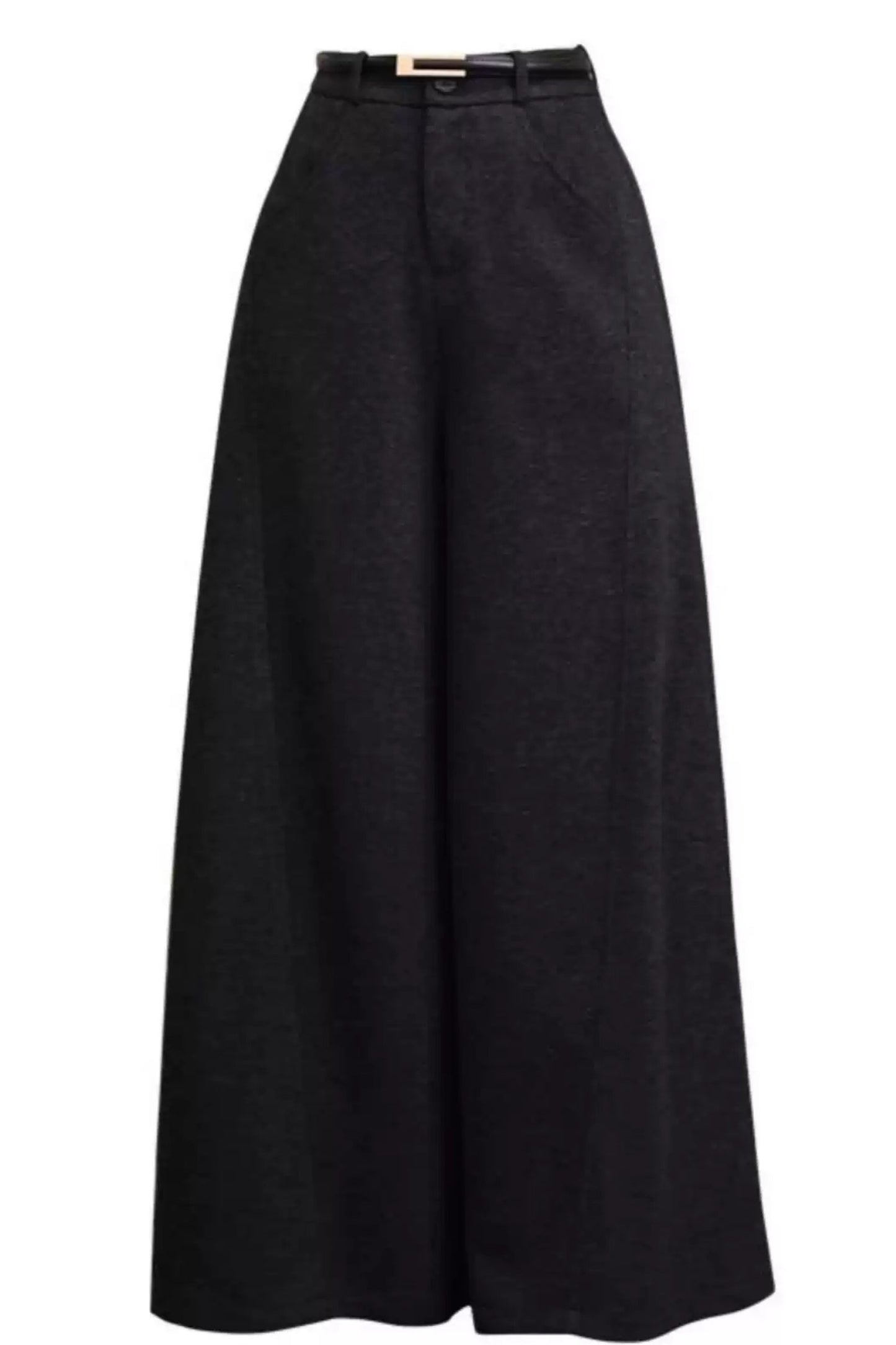 Gray wide leg long wool pants c5091