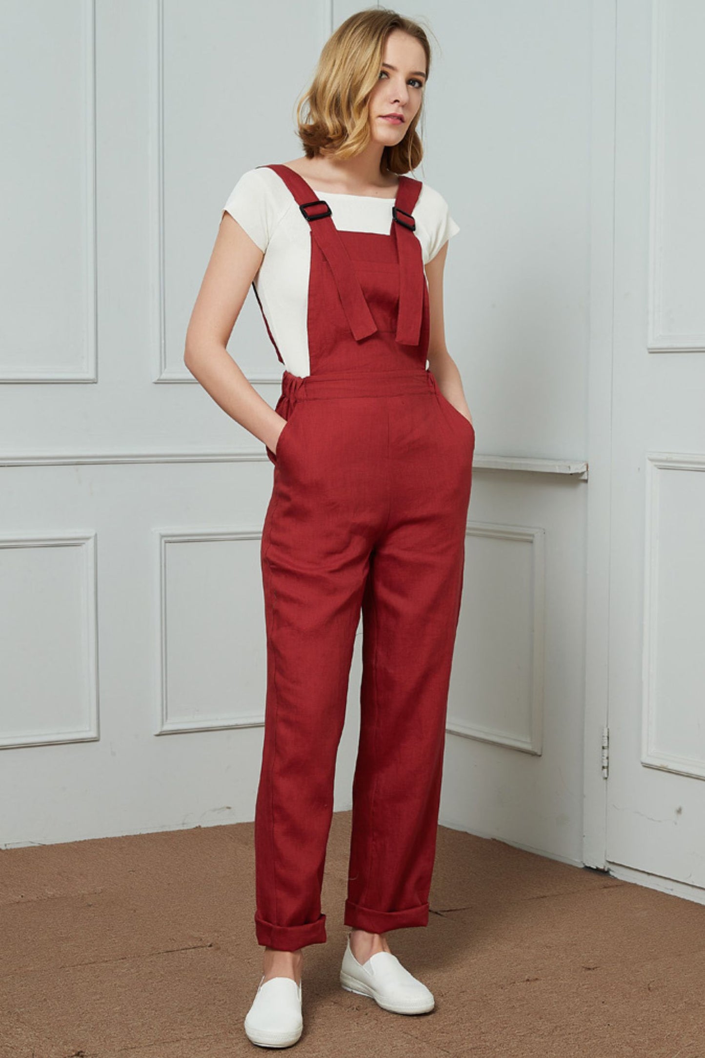 Bib Pocket Front Harem Overalls, womens linen pants C1469