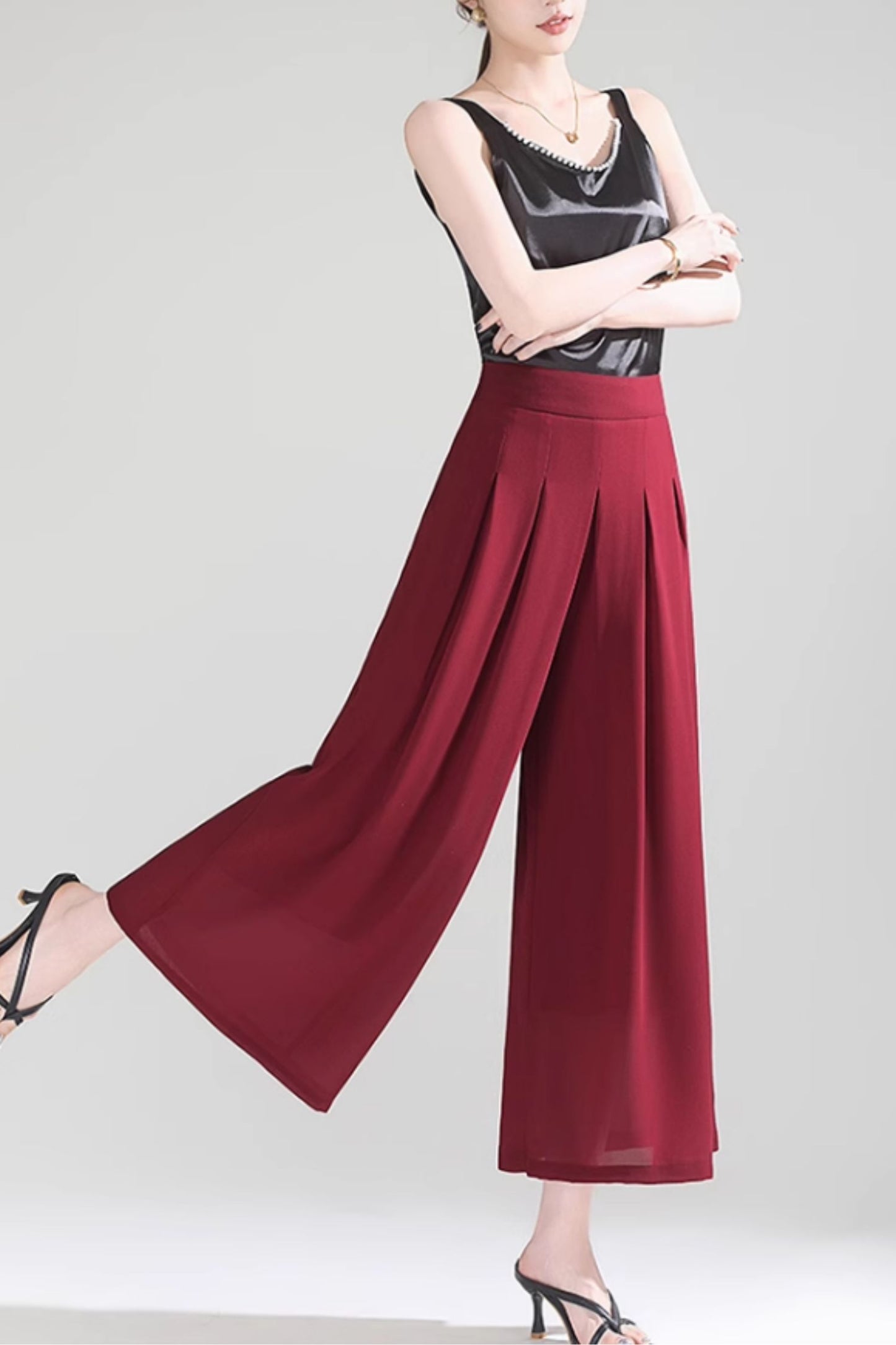 Wide leg long summer chiffon pants women C5021