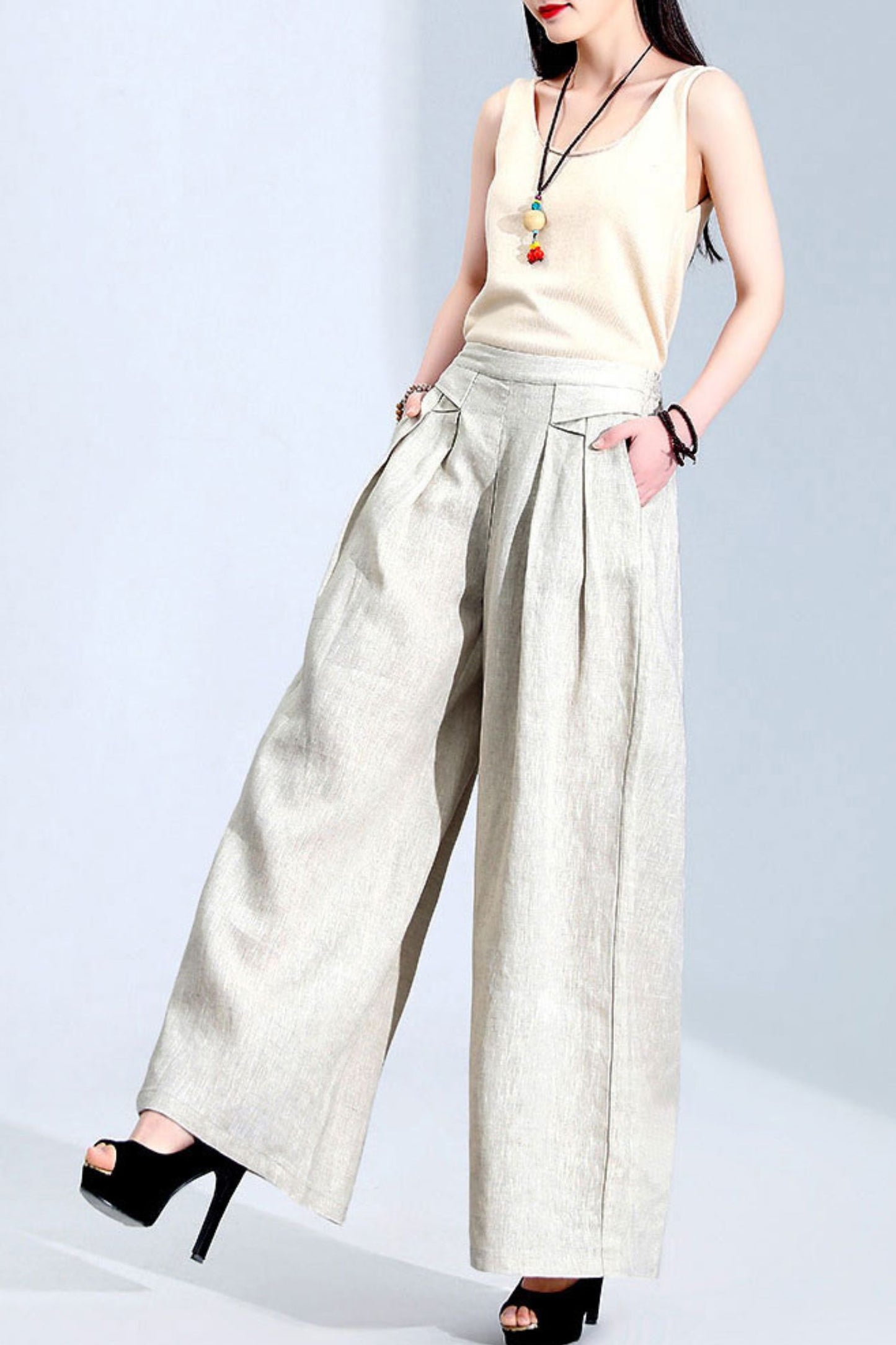 Wide leg Linen Loose Casual Spring pants C2418