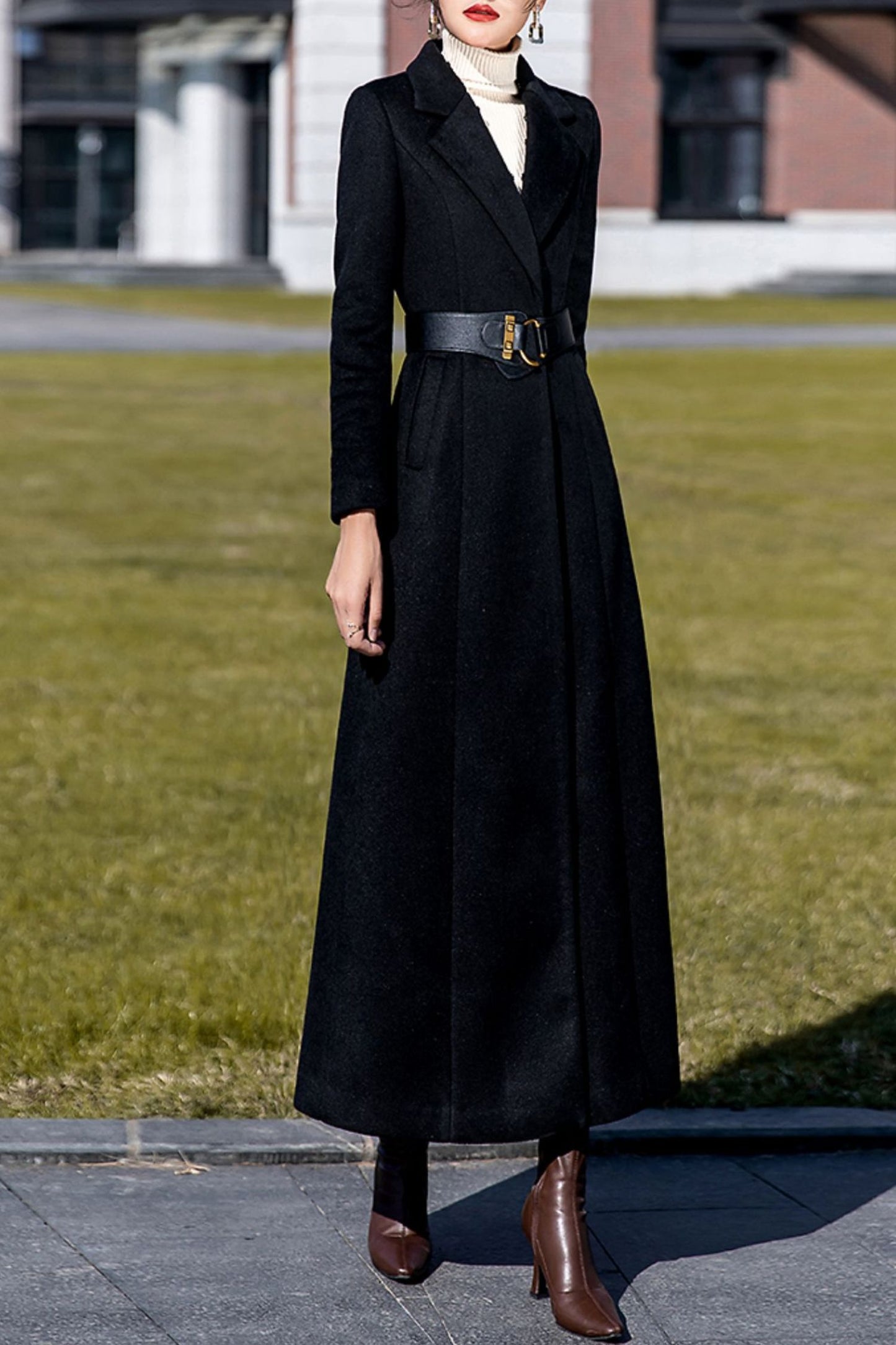 Women's Autumn and winter black wool coat C4289