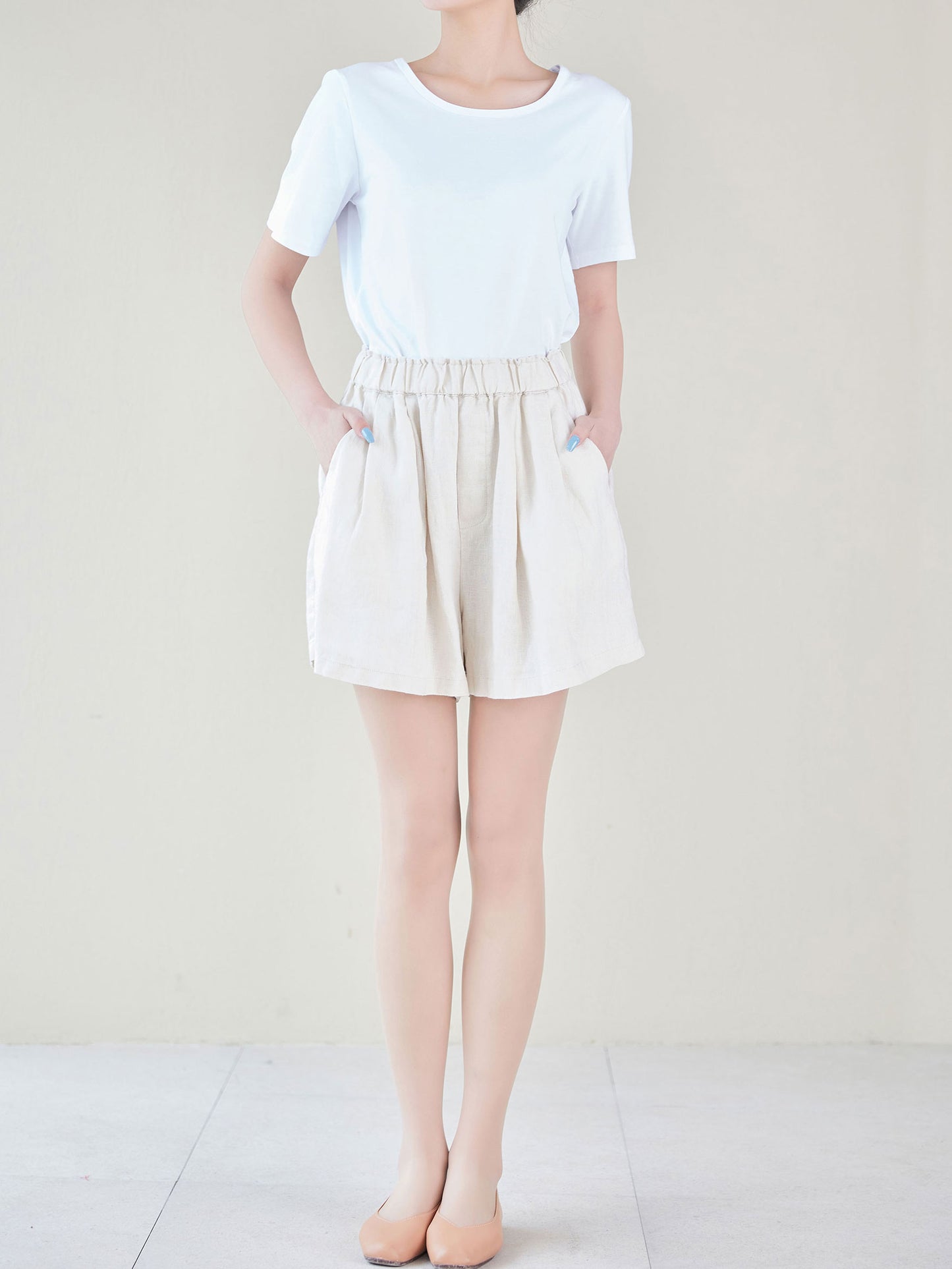 Natural High Waist Linen Shorts C2154
