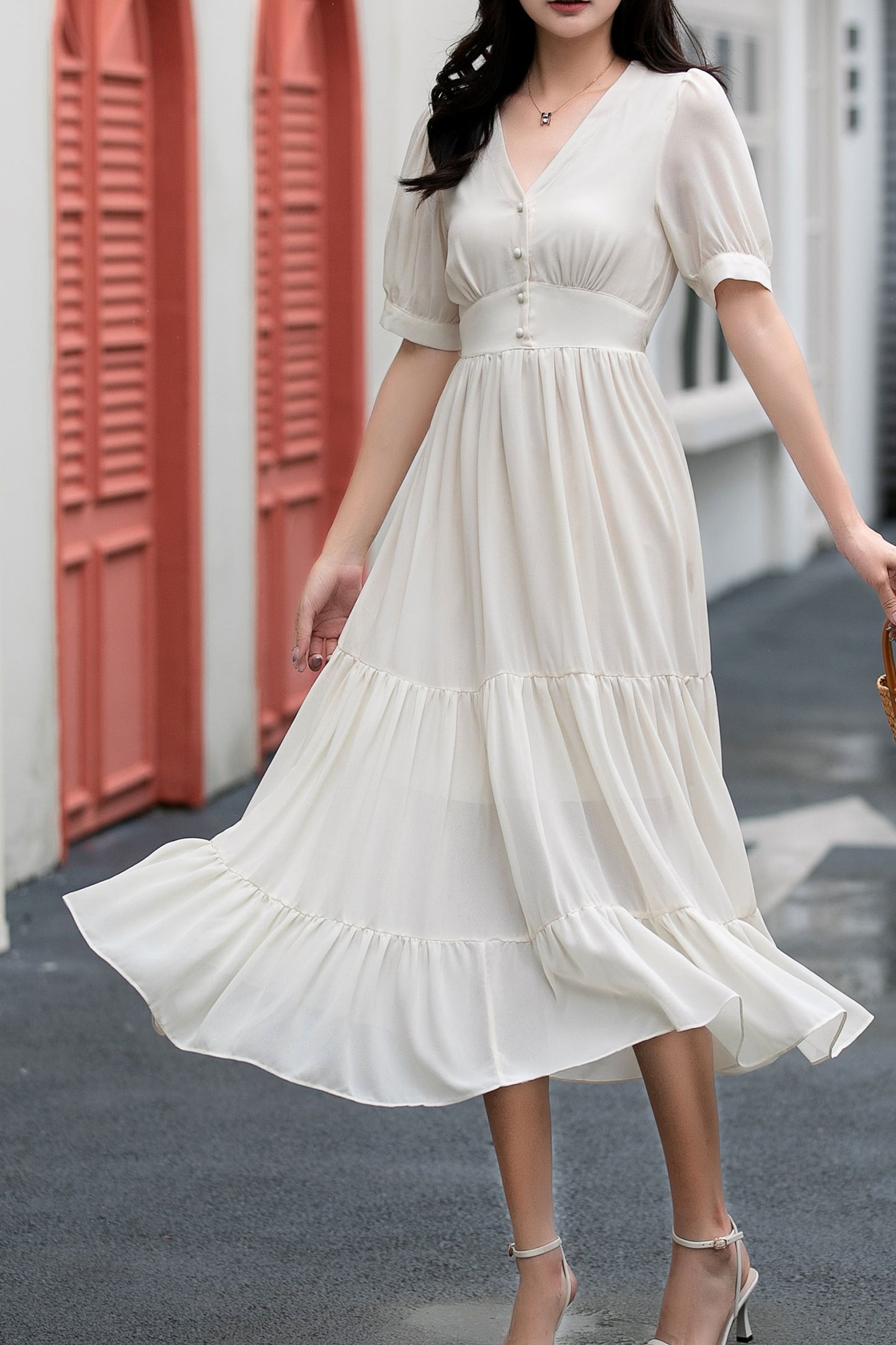 Fit and flare long prom chiffon dress C5038