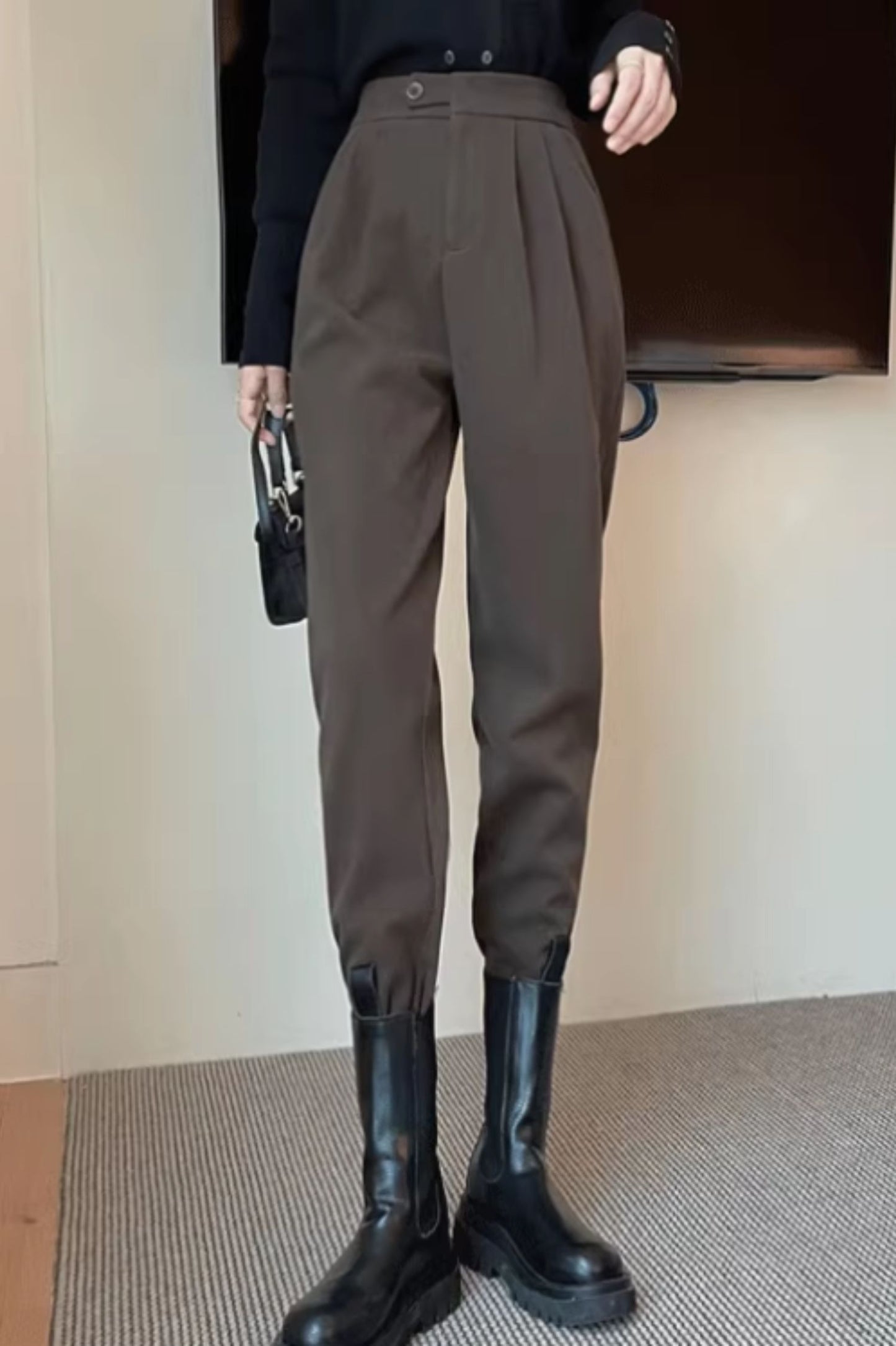 High waist long winter wool pants C4649