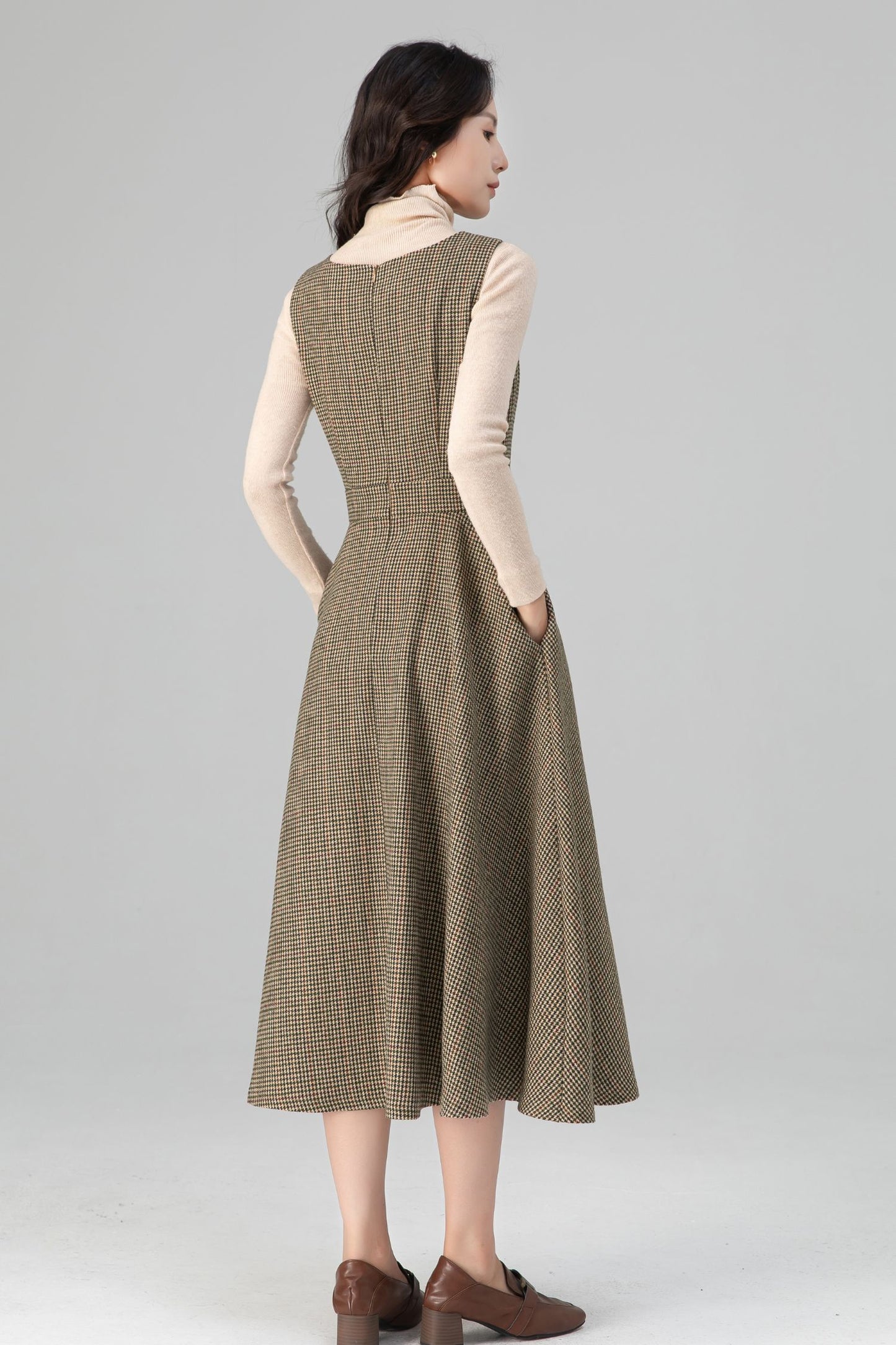 Autumn-Winter Plaid Sleeveless Midi Wool Dress C5206