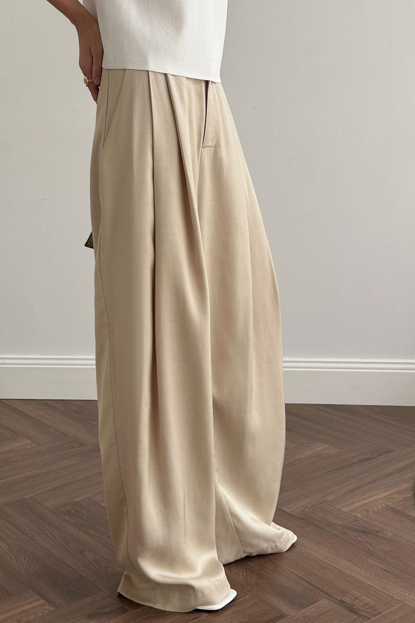 Linen wide leg high waisted pants L0618