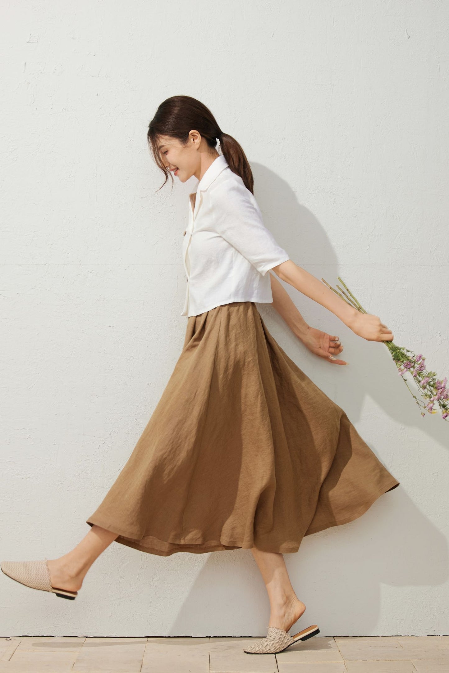 White Double Breasted Linen Shirt C3933