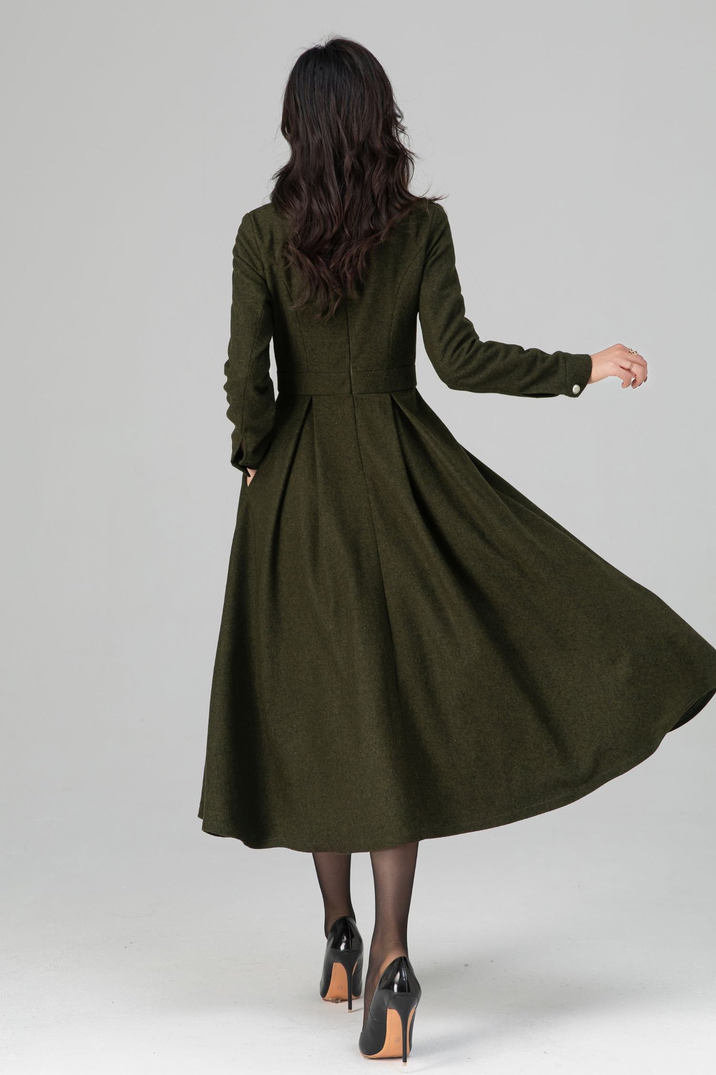Military-Inspired Long Sleeve Wool Dress C5195
