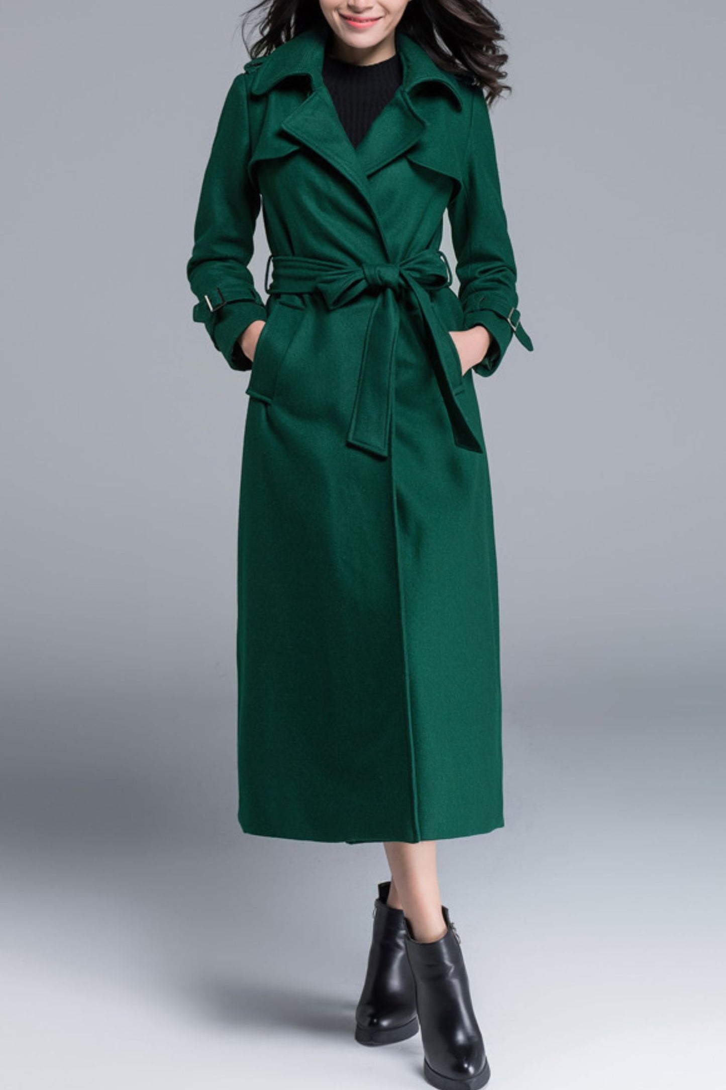 women autumn and winter waist tie long coat C4165