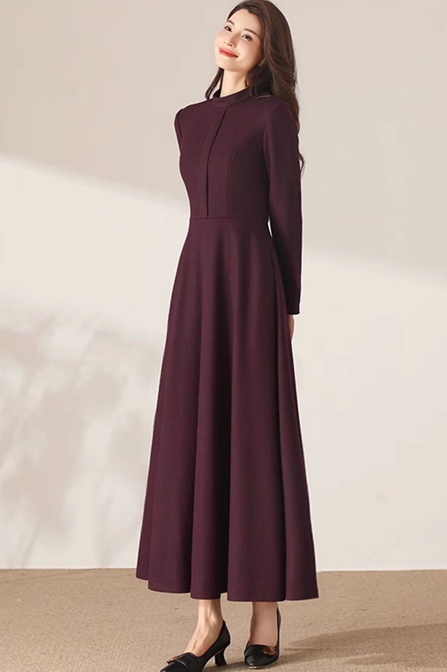 Black Maxi Wool Dress C3689