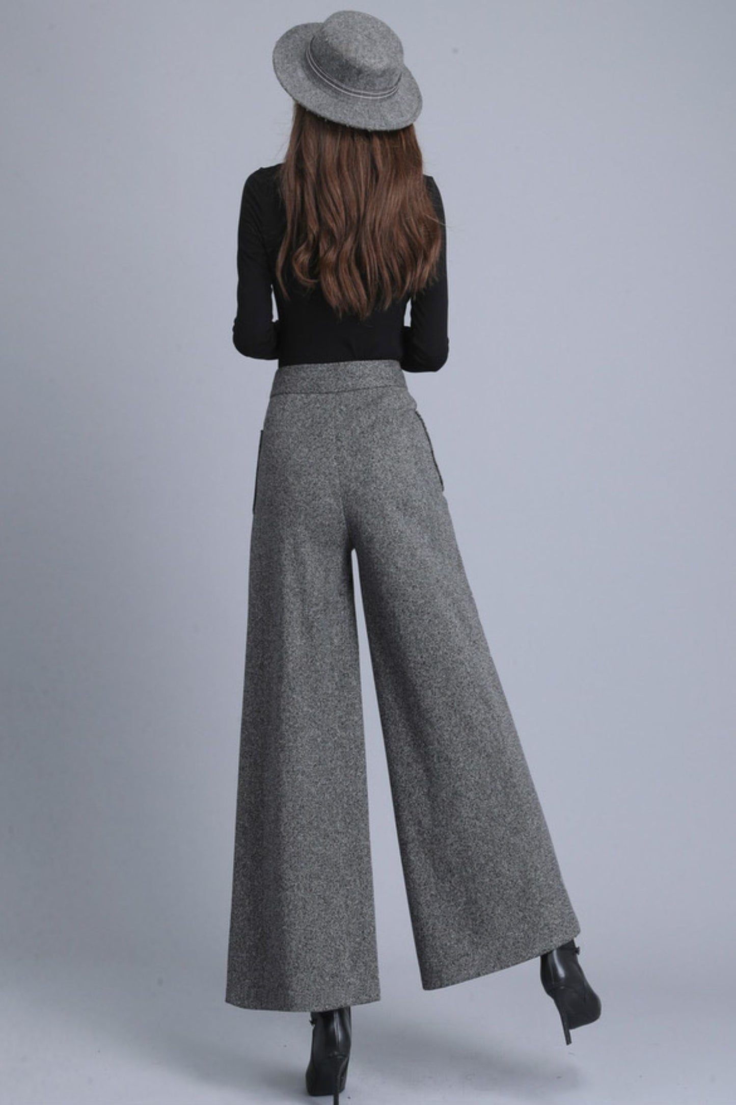 High waist wool pants with pockets c5088