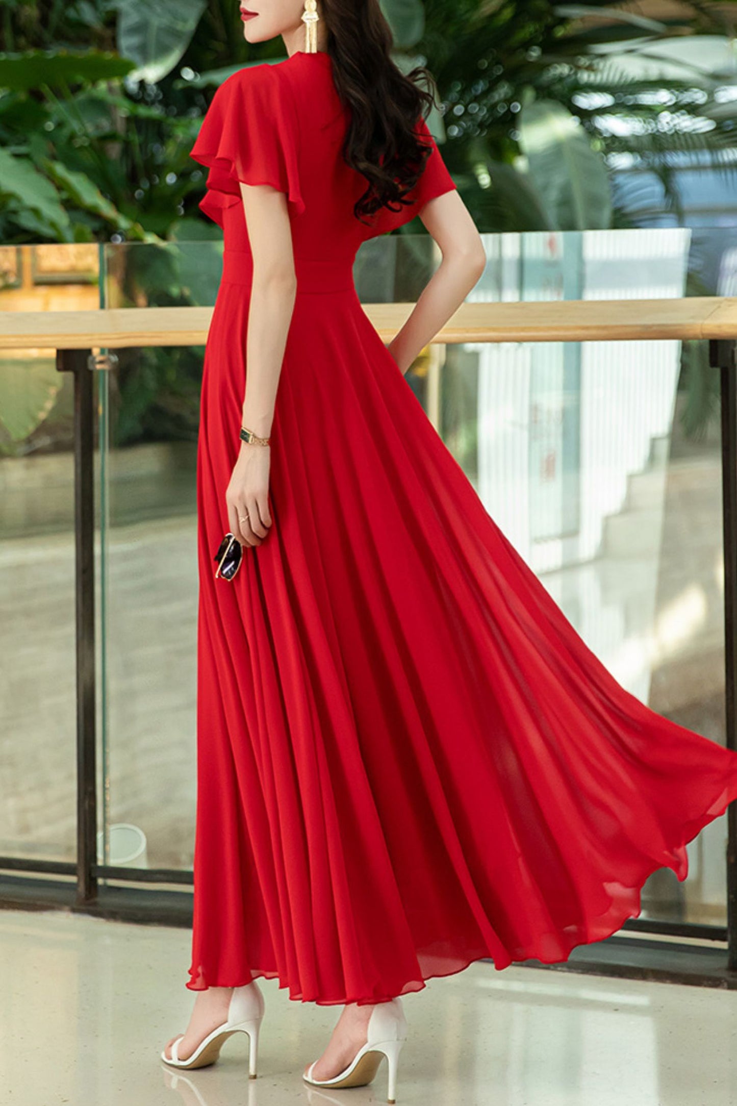 French chiffon summer large swing long dress C3991