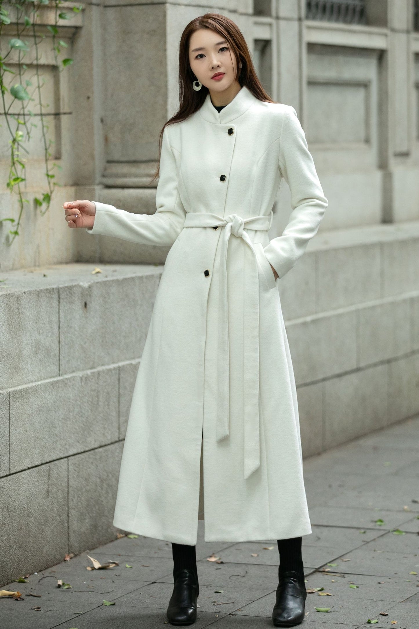 Long wool Belted winter trench coat C4497