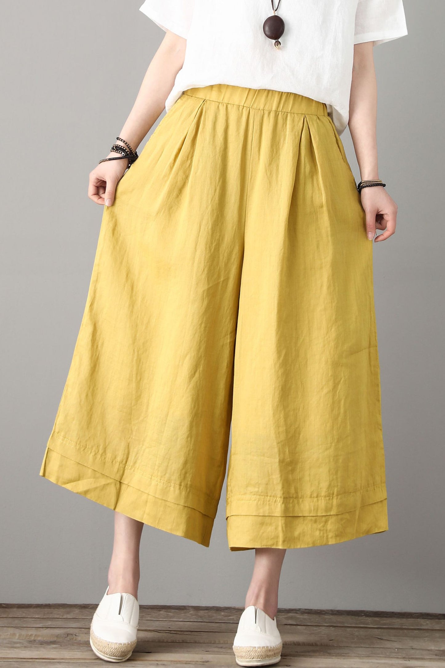 Elastic Waist Linen Pants C1807