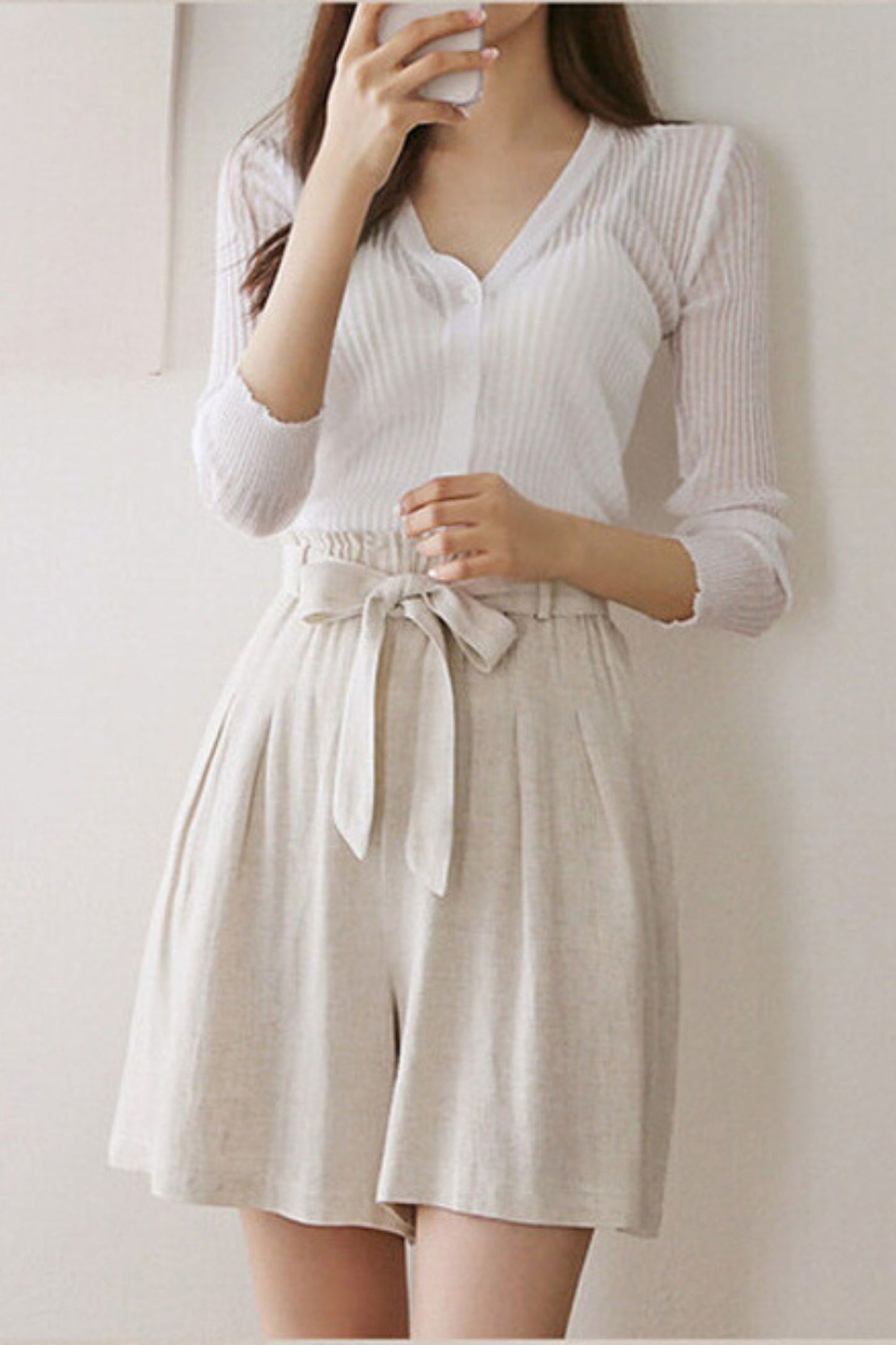 Womens Linen High Elastic Waist Summer Casual Shorts with Pocket C3161
