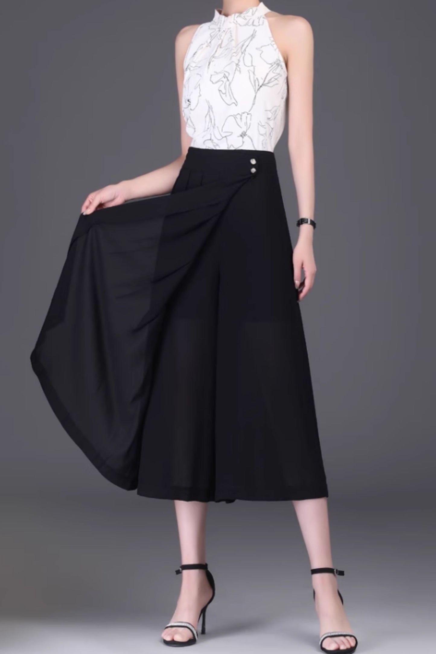 Summer irregular wide leg midi pants women C5020