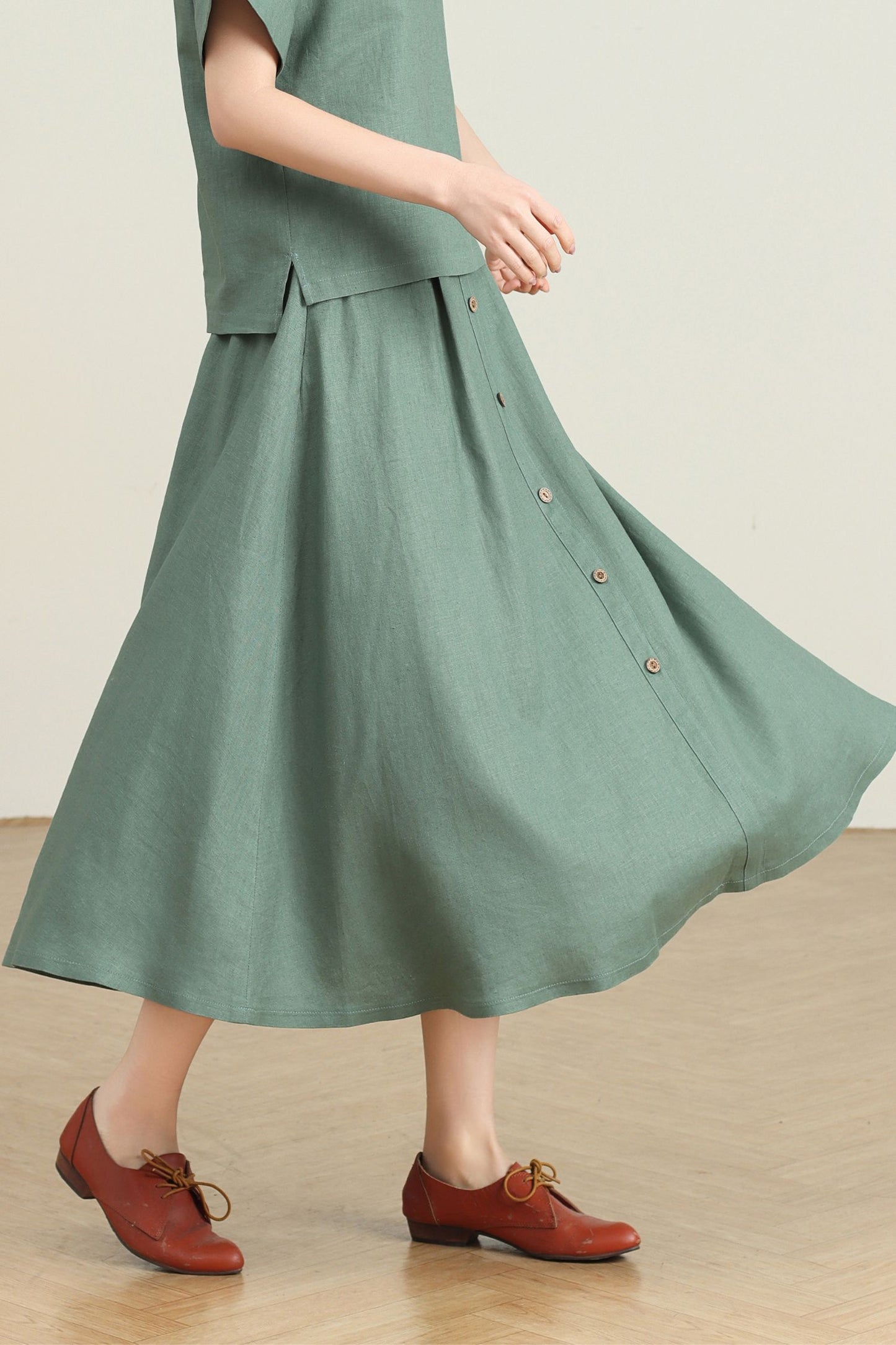 High Waisted Linen Skirt with Pockets C4728