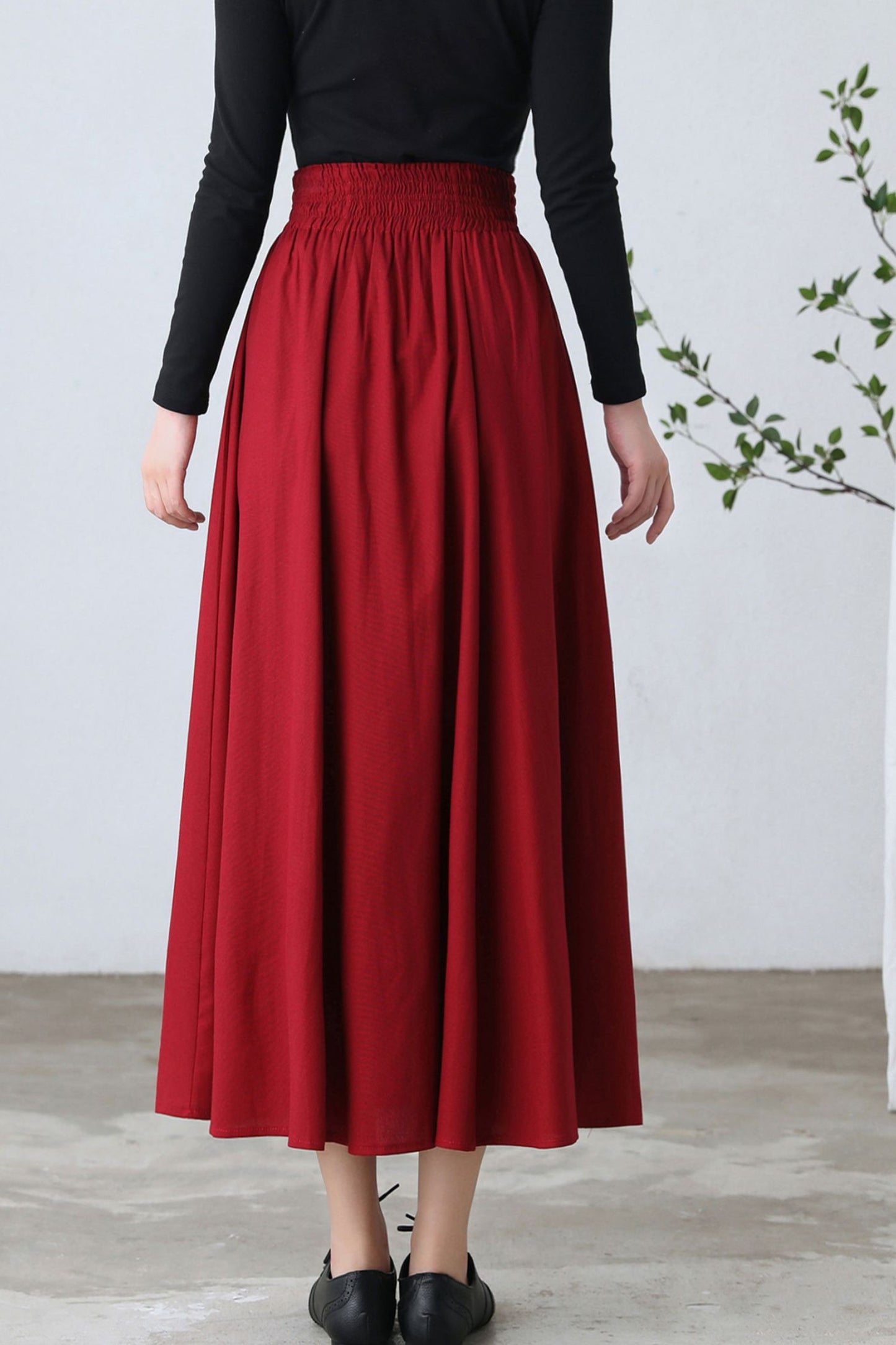 Red Maxi Linen Skirt, Full Swing Skirt C2610